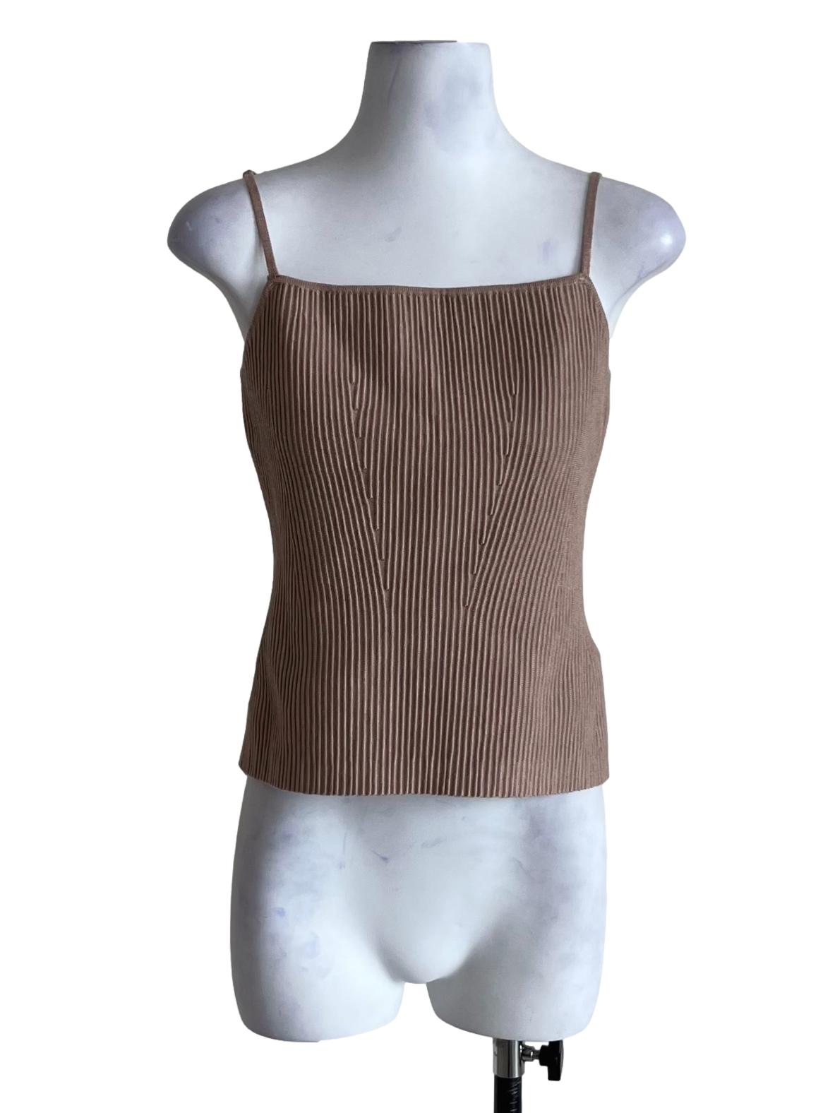Tortilla Brown Pleated Sleeveless Top