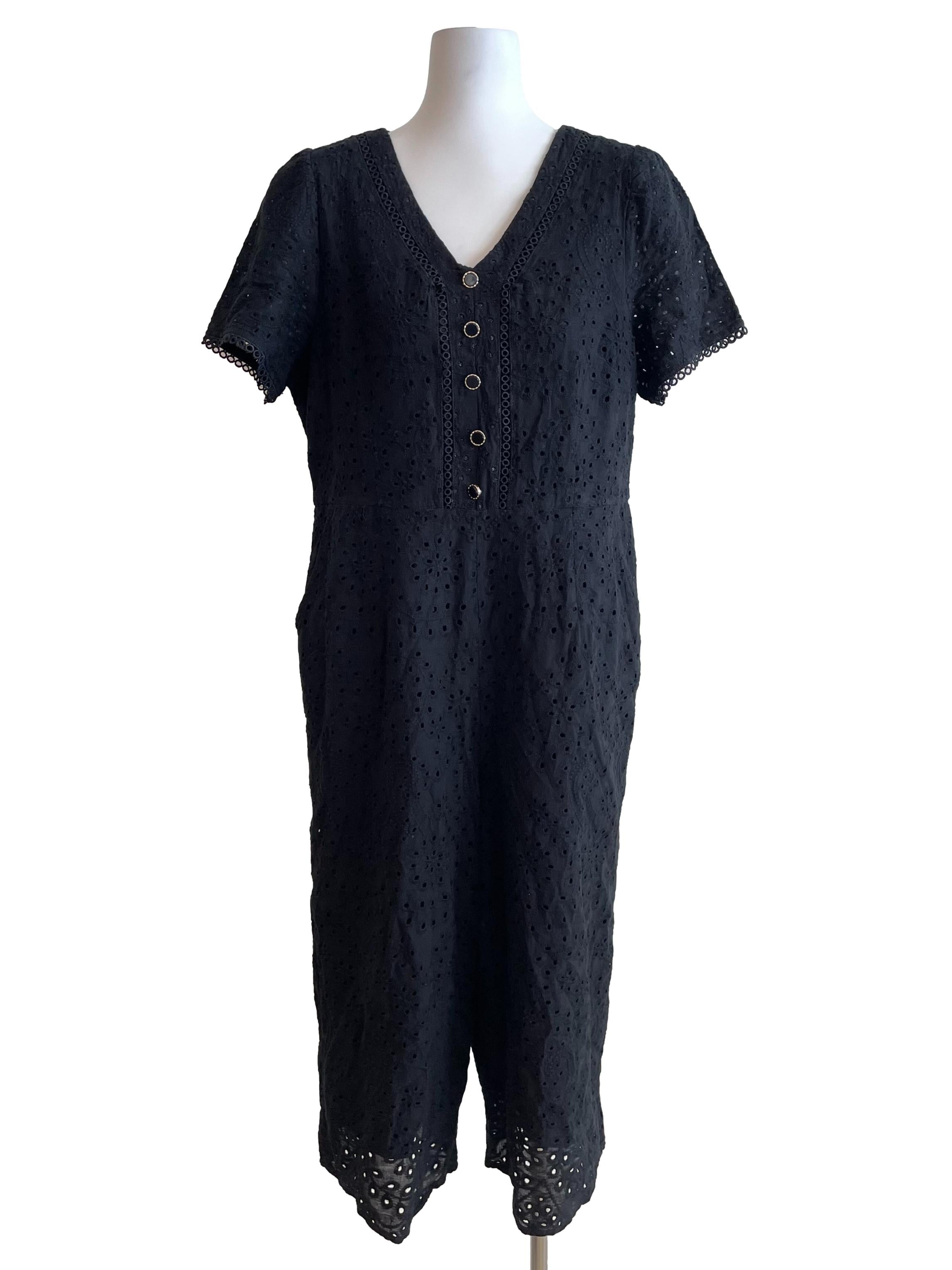 Black Hollow V Neck Jumpsuit