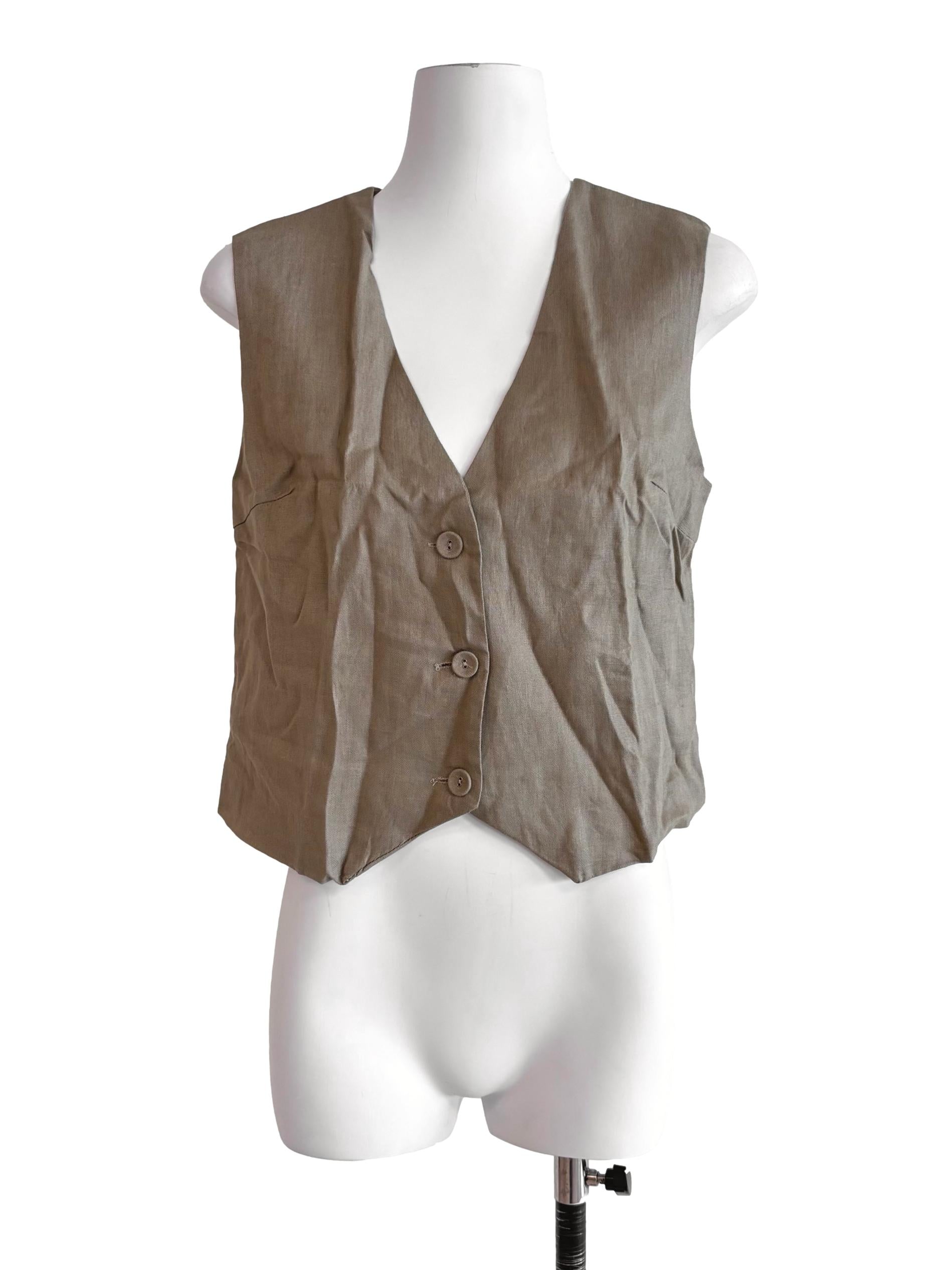 Khaki Beige Brier Linen Waistcoat TEM