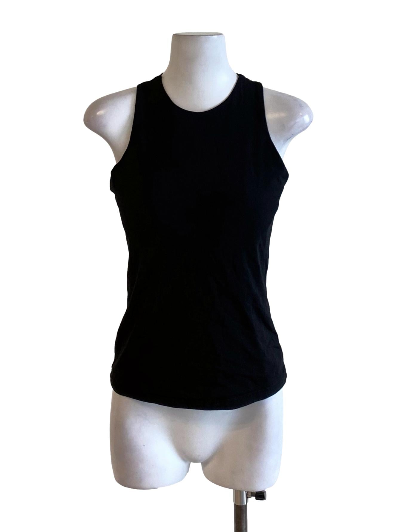 Rich Black Round Neck Knitted Cross Tank Top TTR