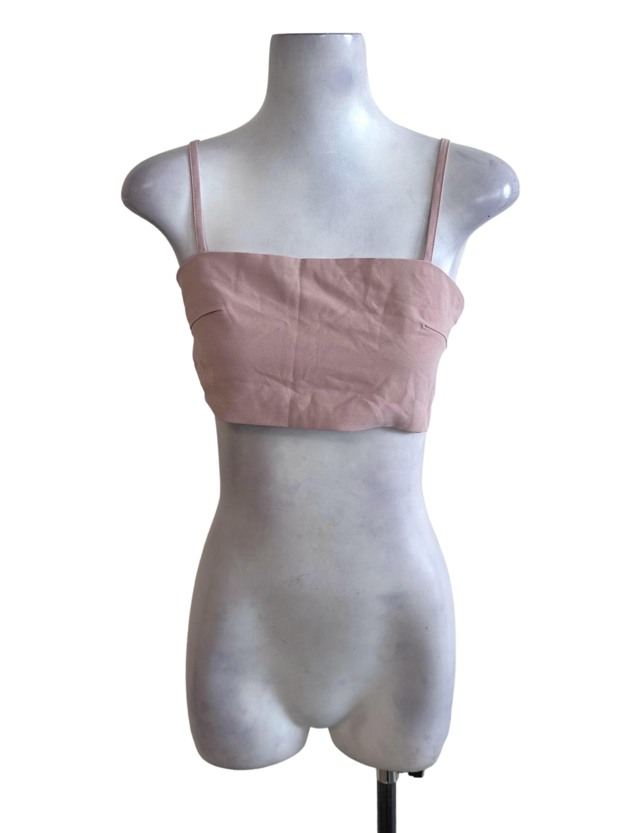 Dusty Pink Square Neck Back Tie Crop Top YHF