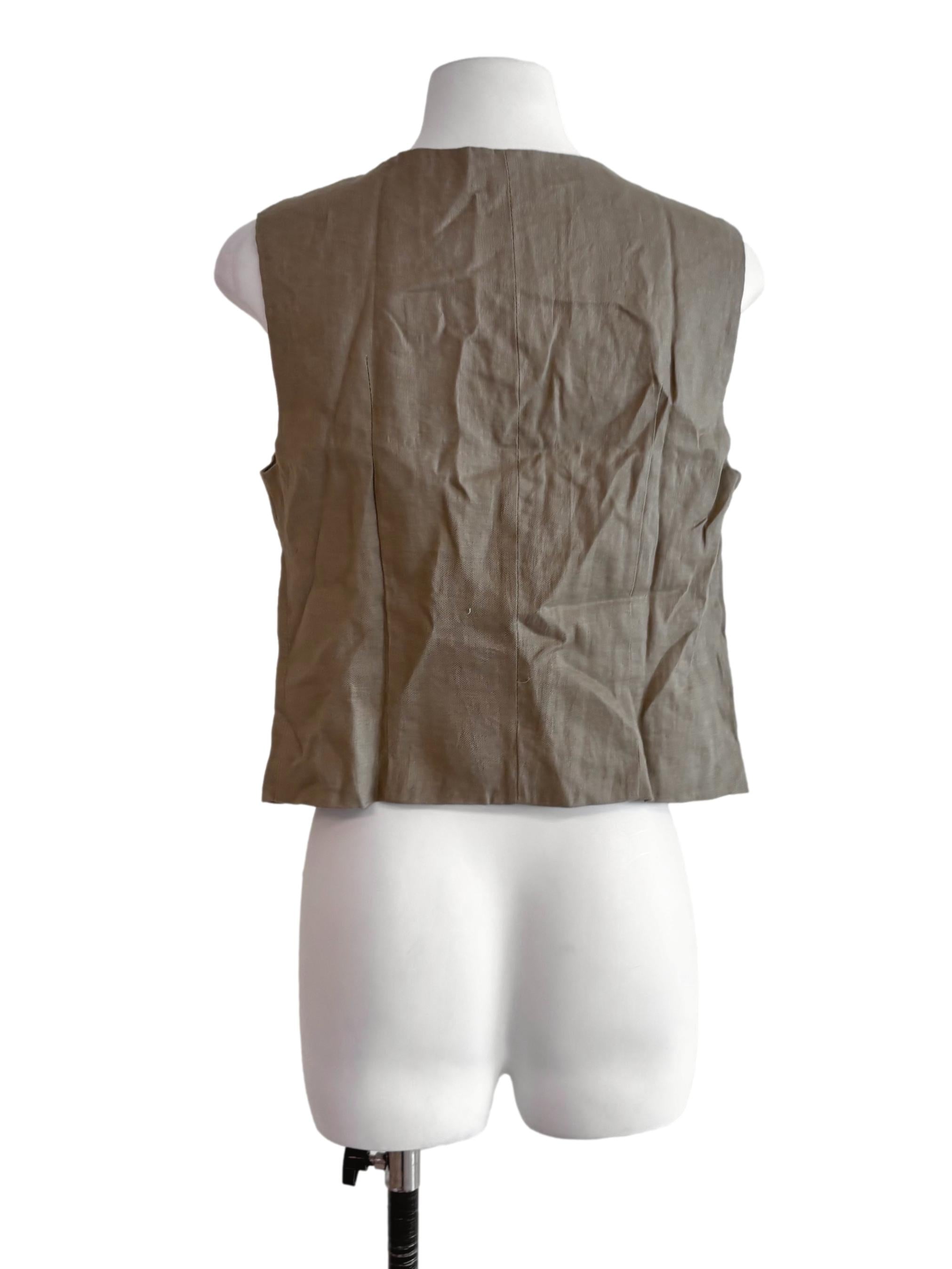 Khaki Beige Brier Linen Waistcoat TEM