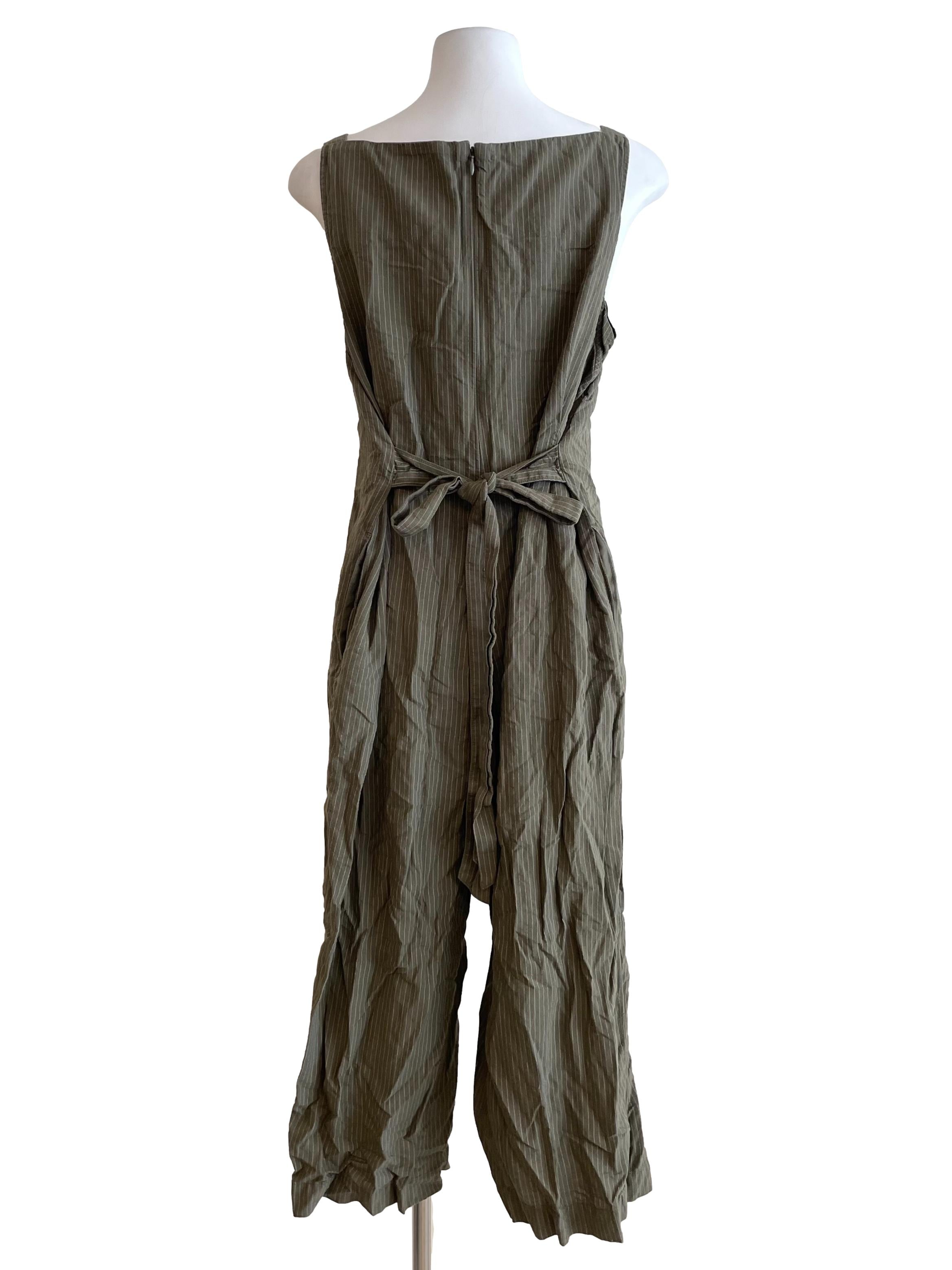 Dusty Olive Pinstripe Baggy Jumpsuit