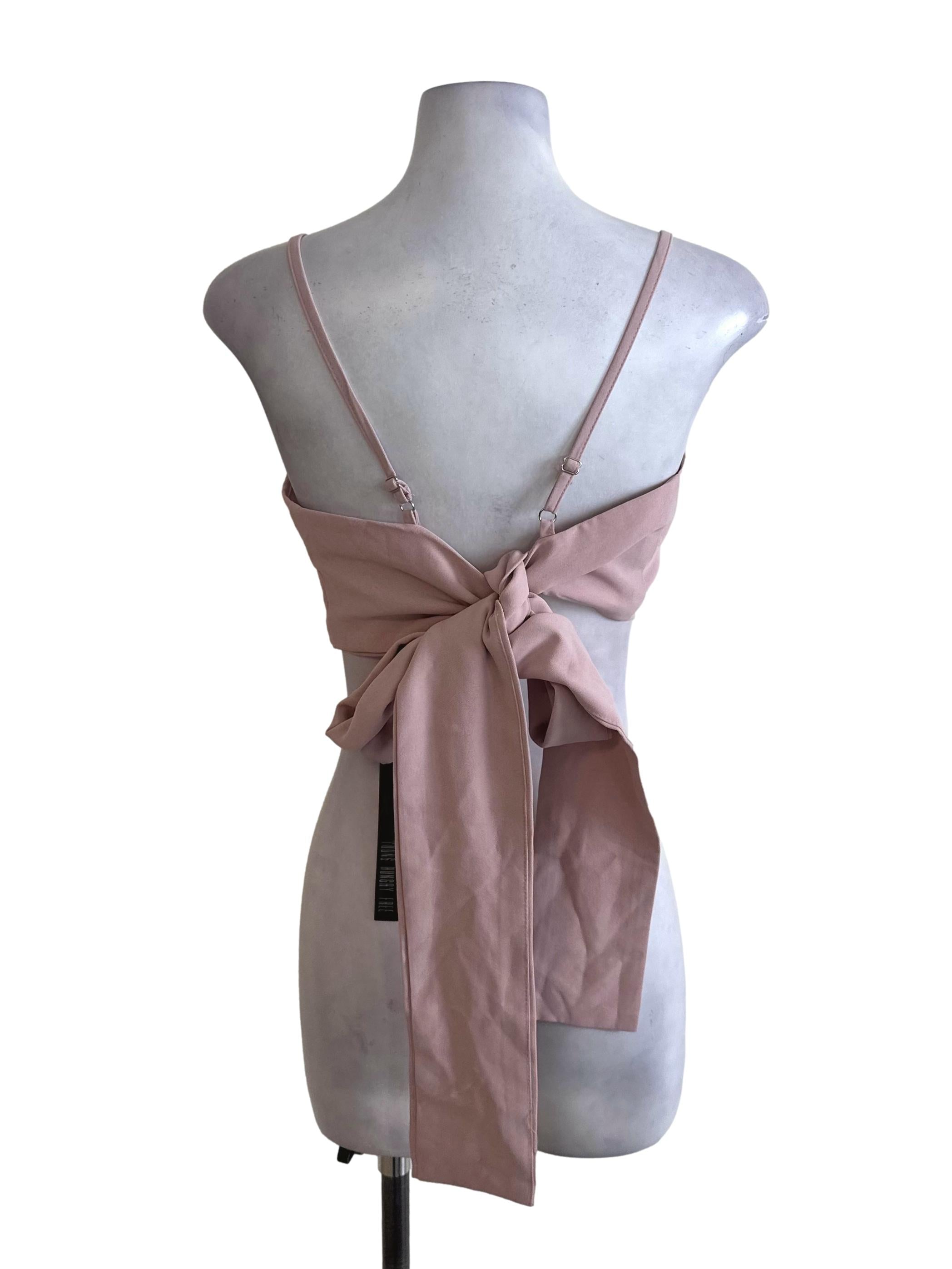 Dusty Pink Square Neck Back Tie Crop Top YHF