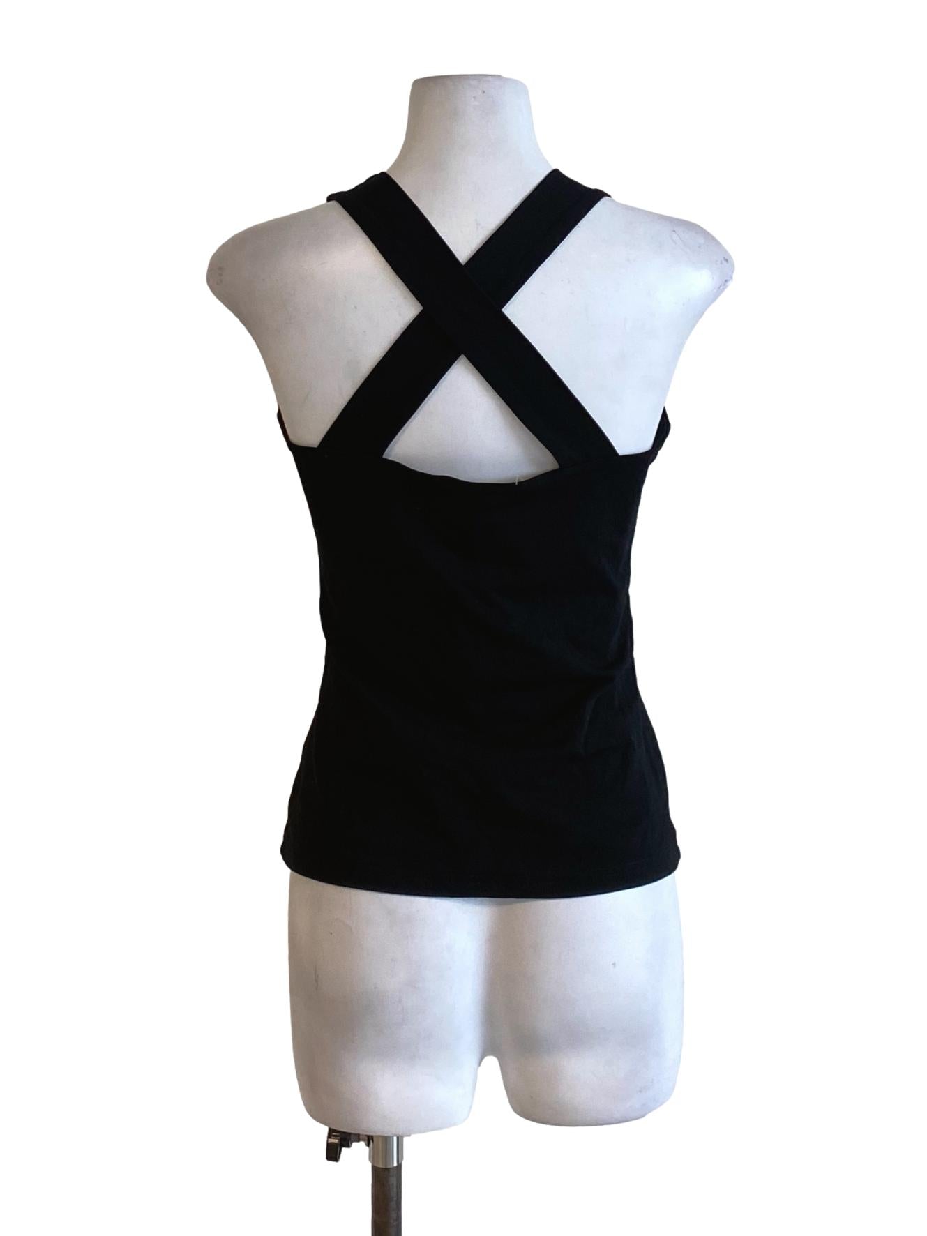 Rich Black Round Neck Knitted Cross Tank Top TTR