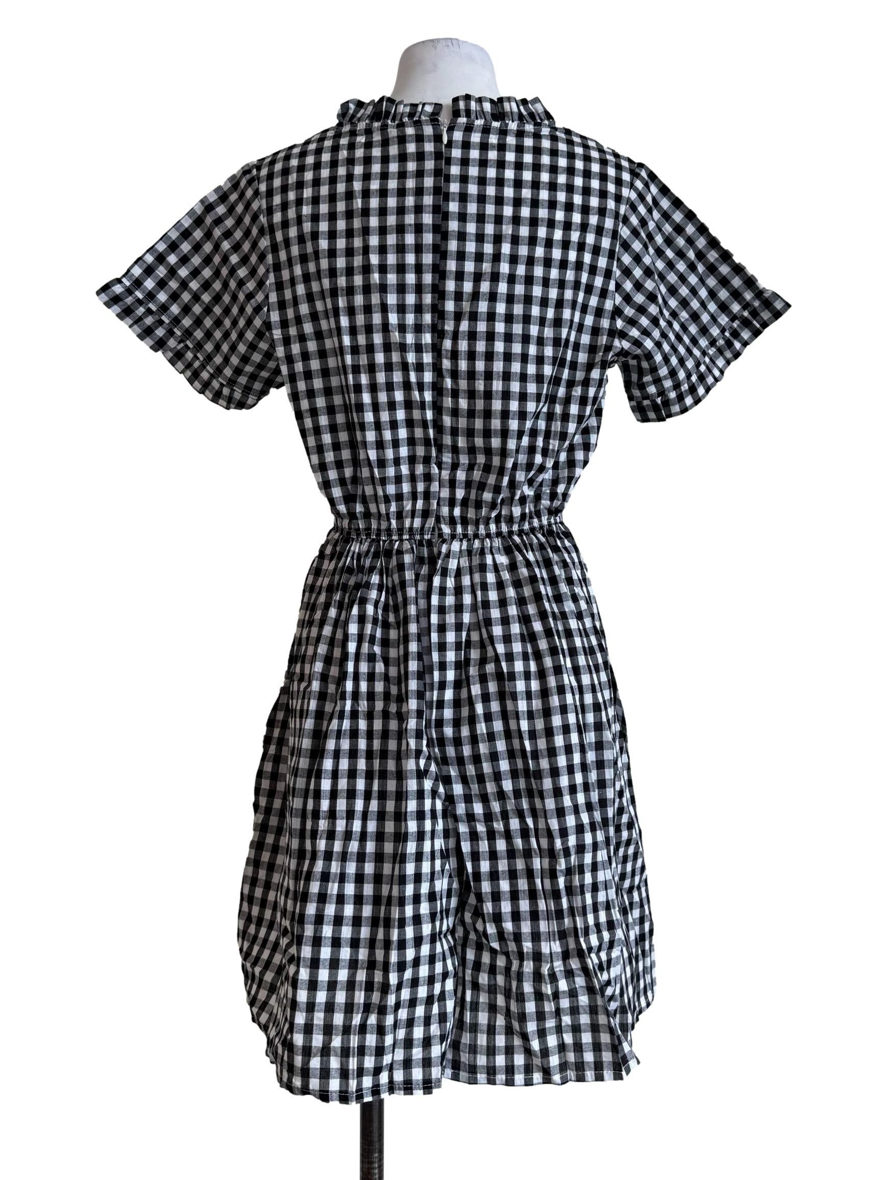 Black Gingham Short Sleeve Dress