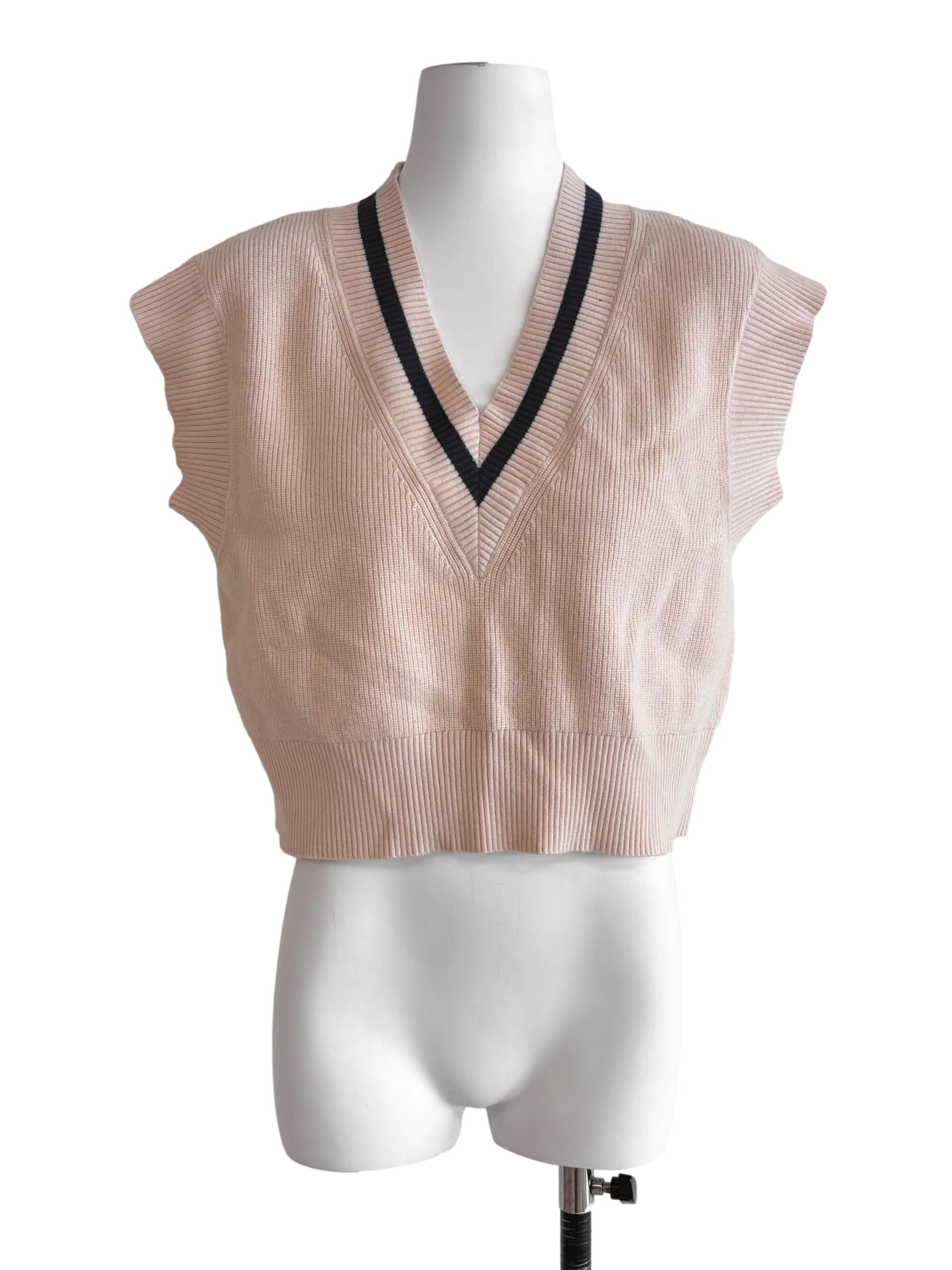 Beige V Neck Sleeveless Knit Vest LB