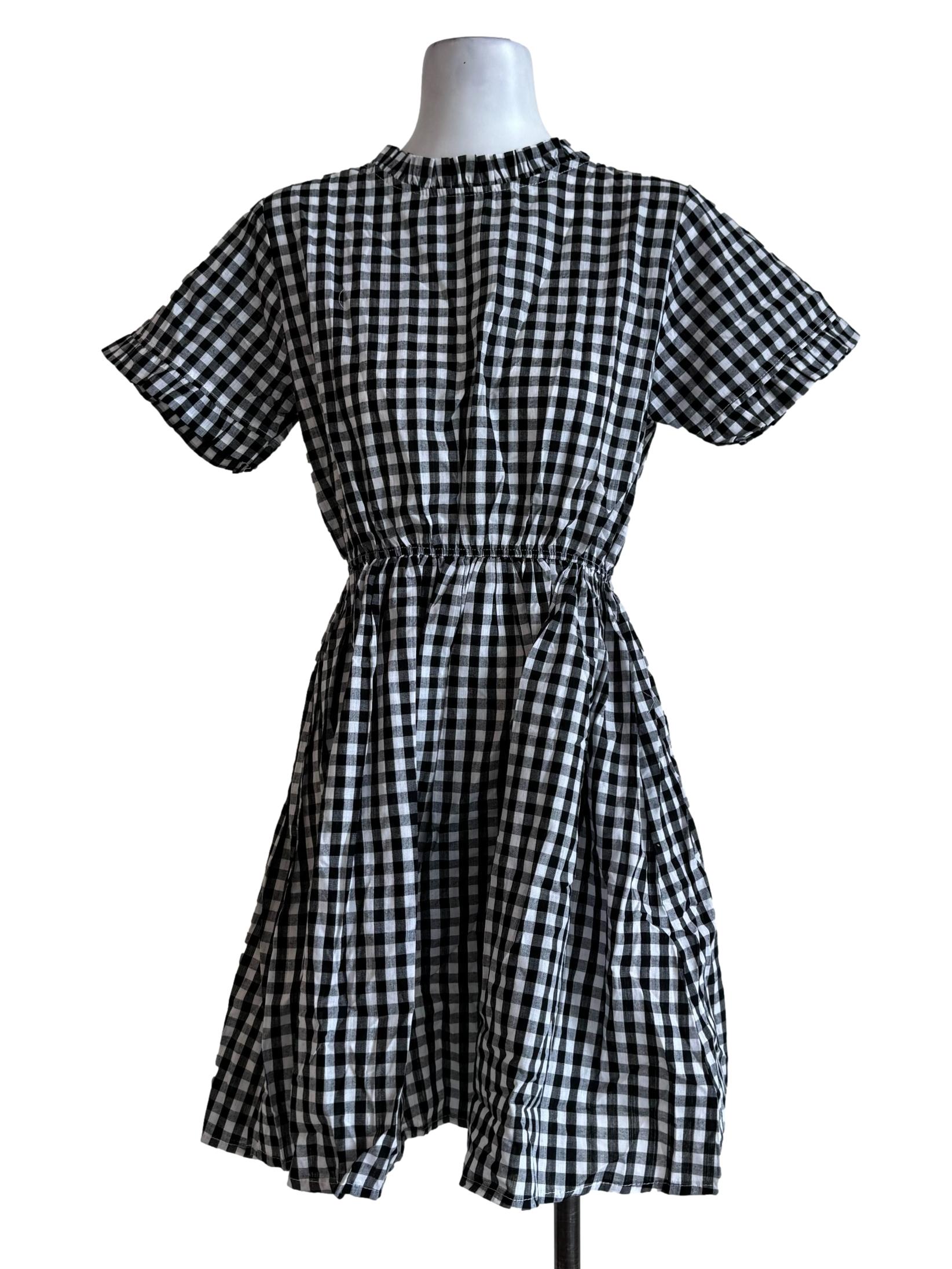 Black Gingham Short Sleeve Dress