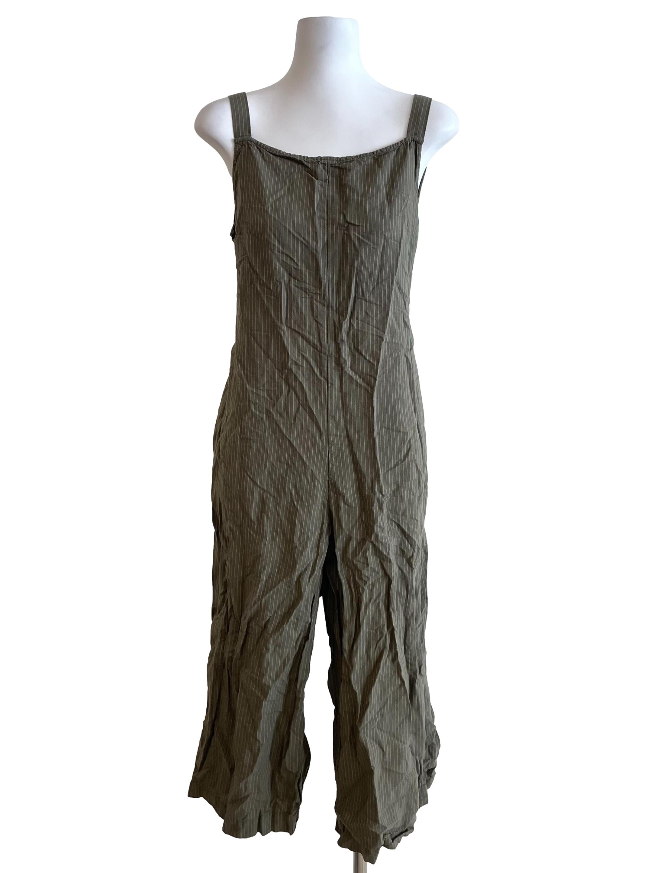 Dusty Olive Pinstripe Baggy Jumpsuit