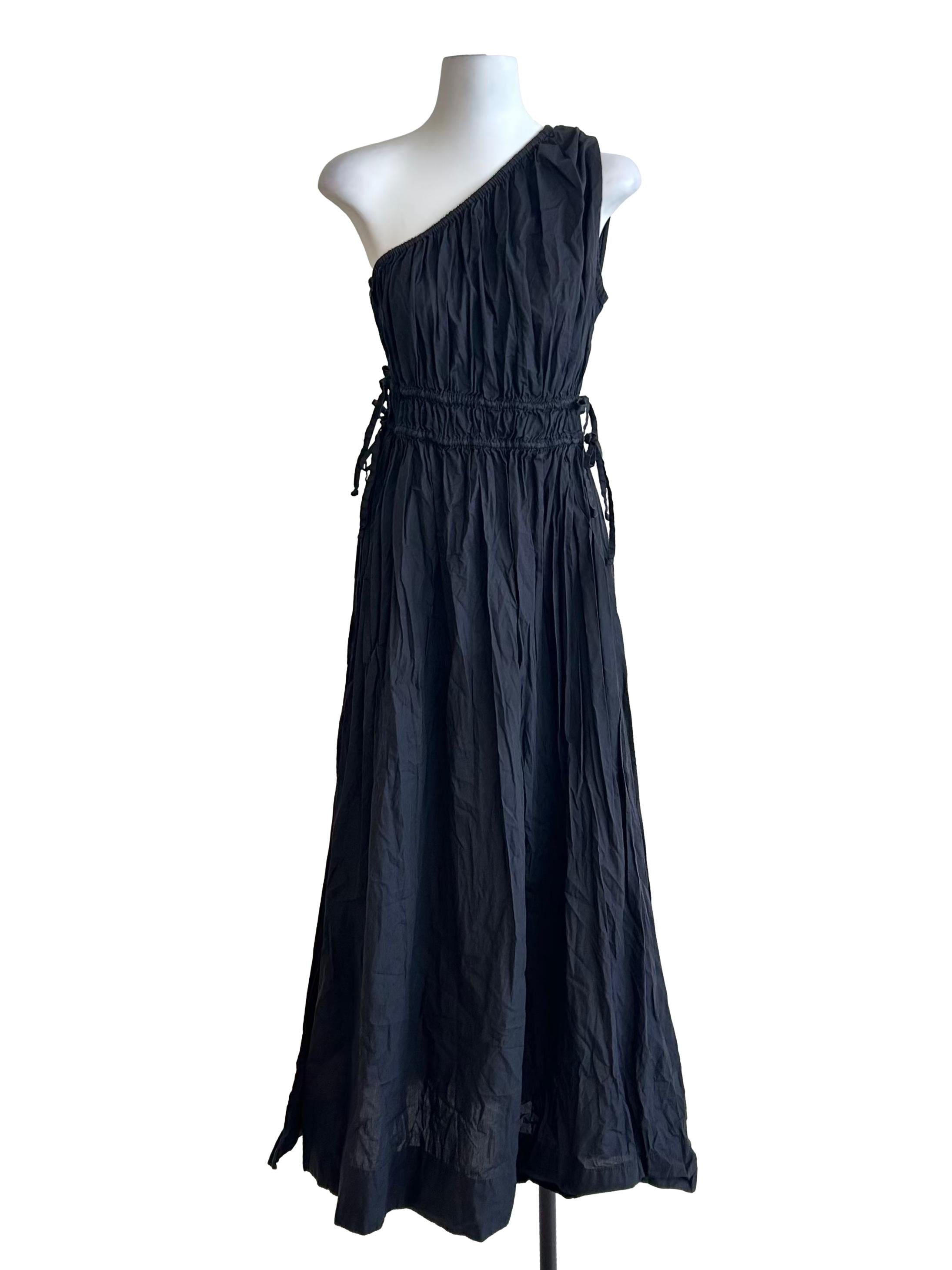 Black One-Shoulder Ruched Maxi Dress