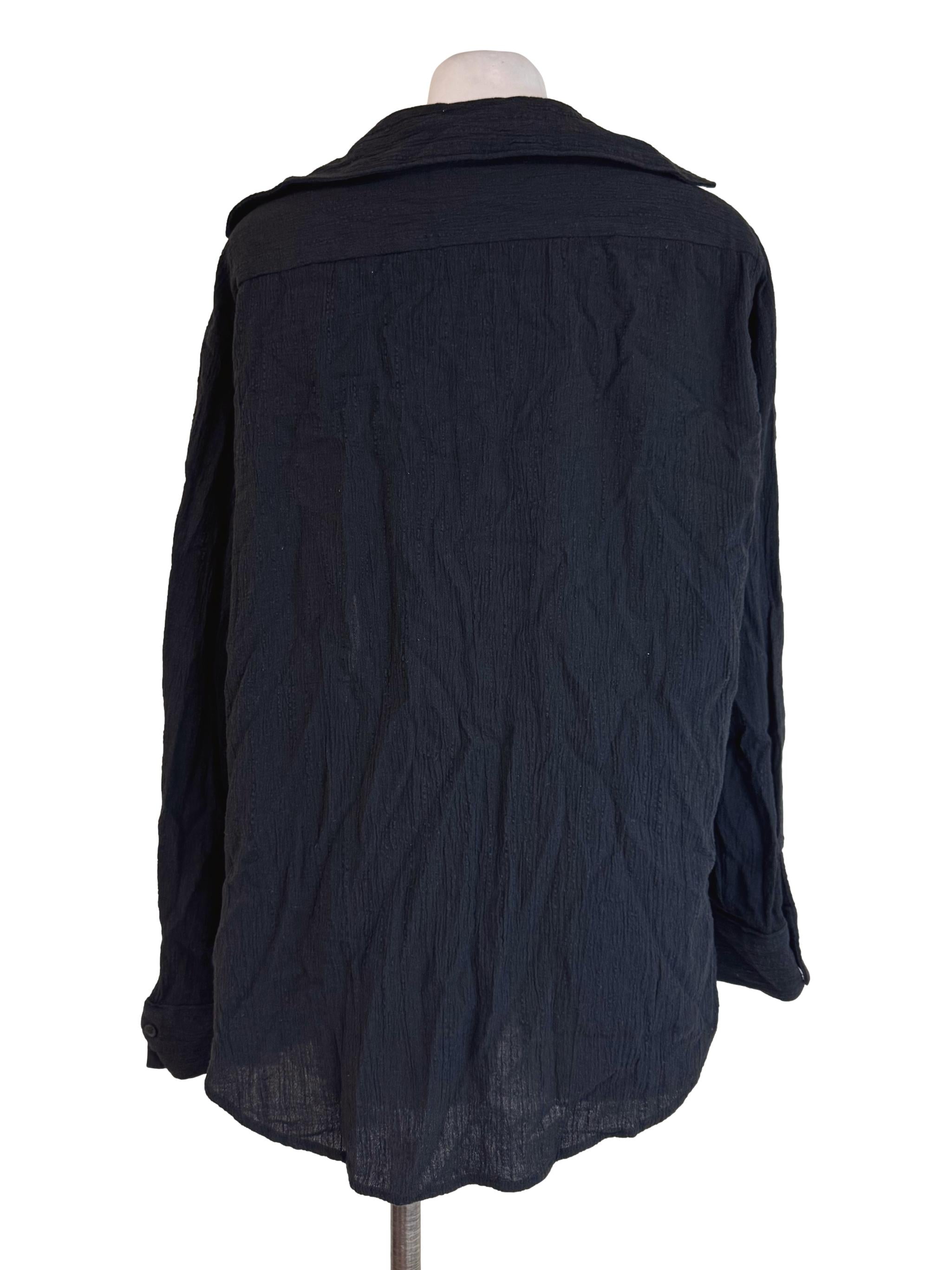 Black Crumpled Long Sleeve Blouse