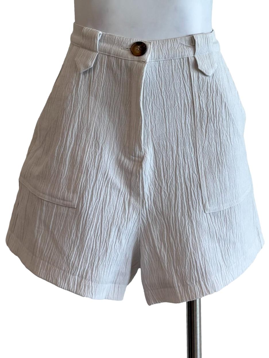 Pearl White Textured Shorts
