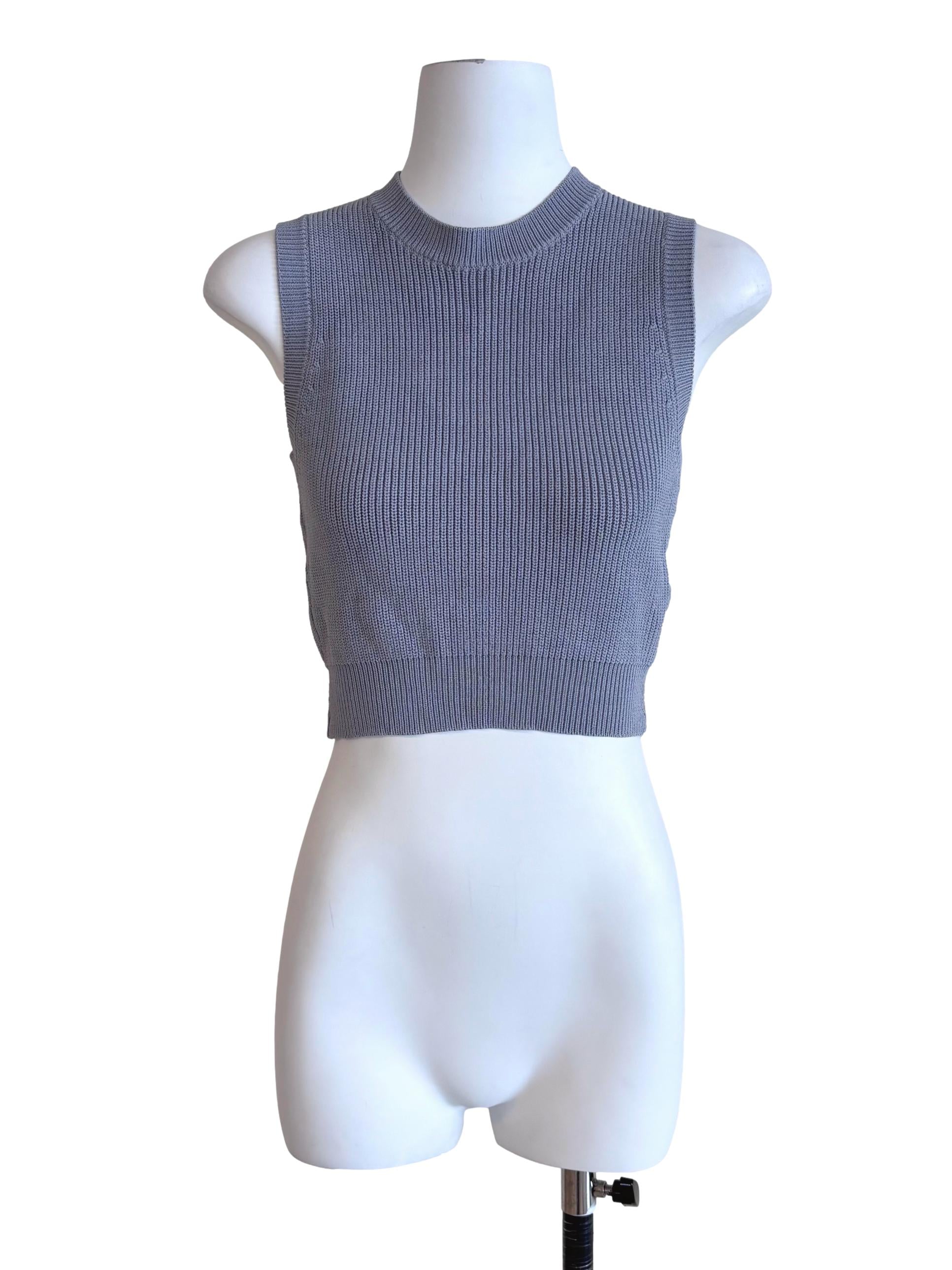 Stone Blue Knit Crop Top LB
