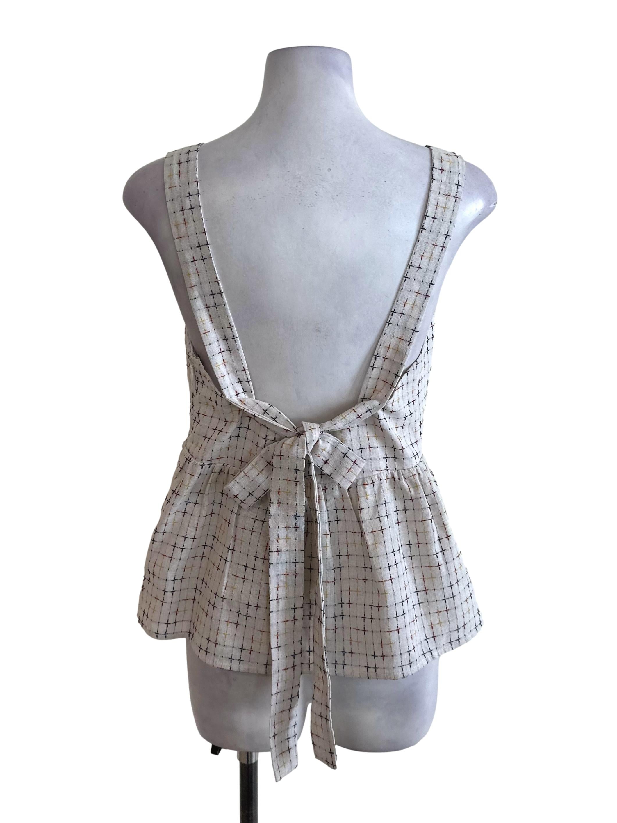 Pearl White V Neck Textured Peplum Top LB
