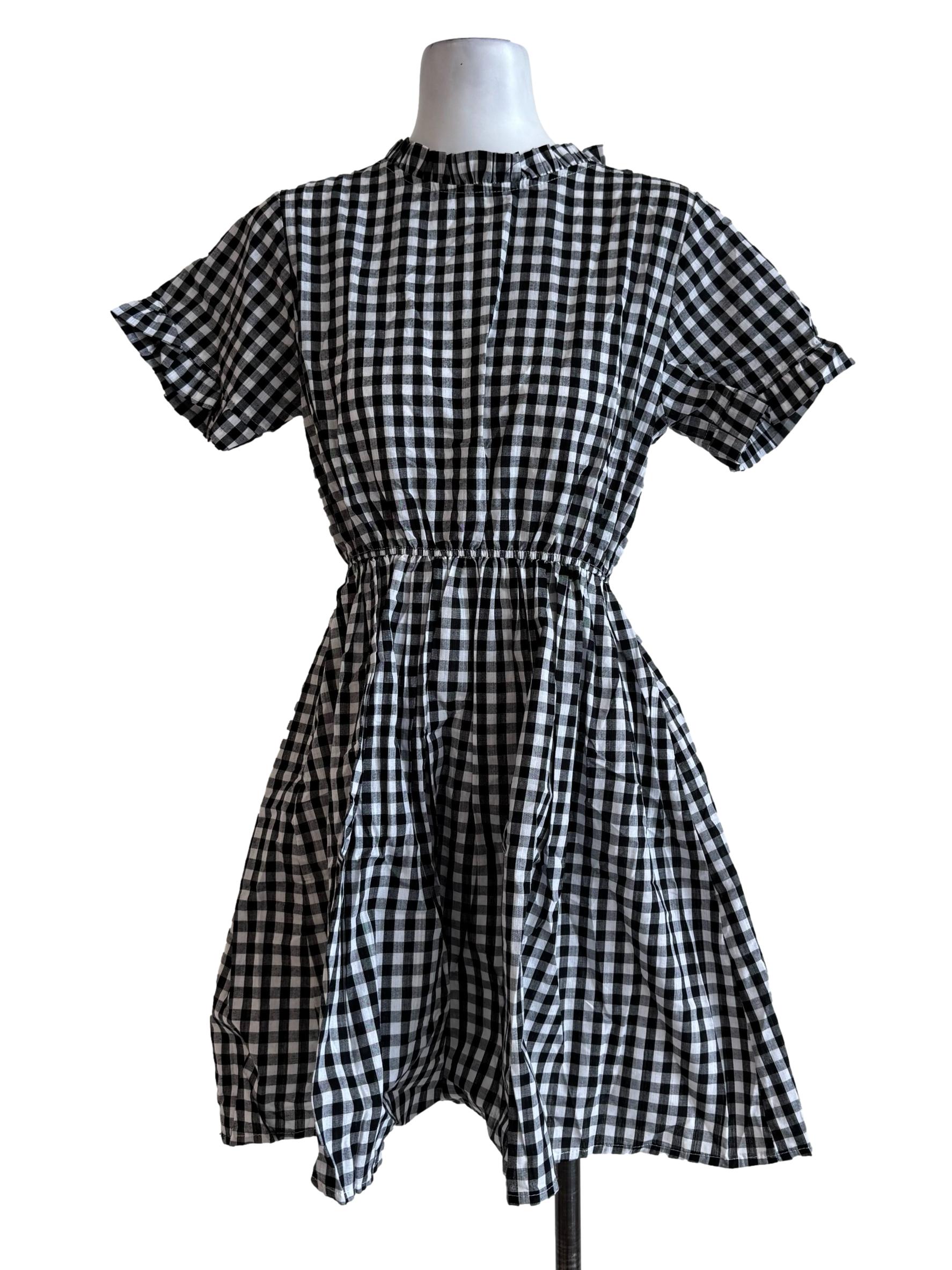 Black Gingham Short Sleeve Dress
