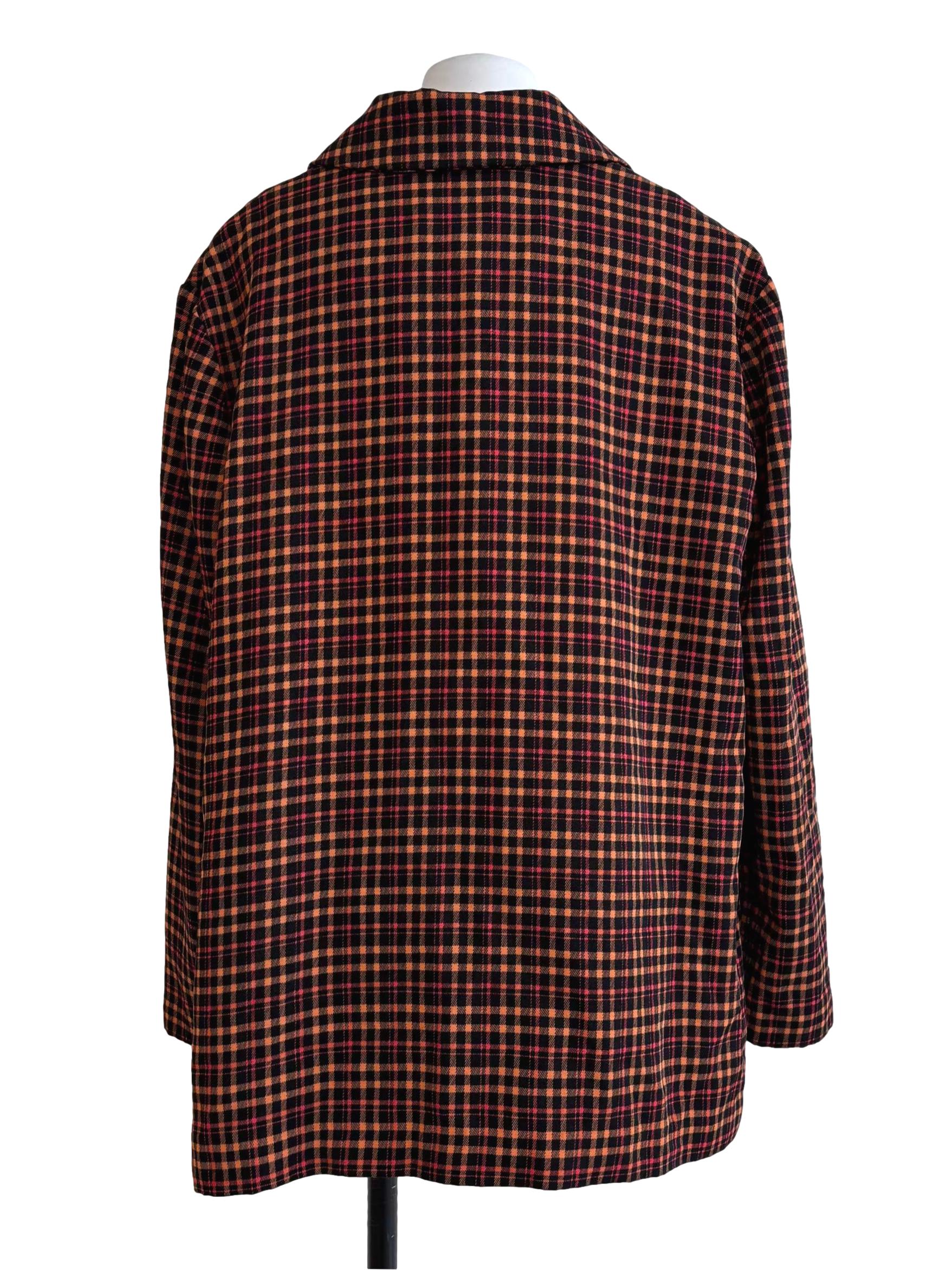 Brown And Orange Checkered Buttoned Blazer