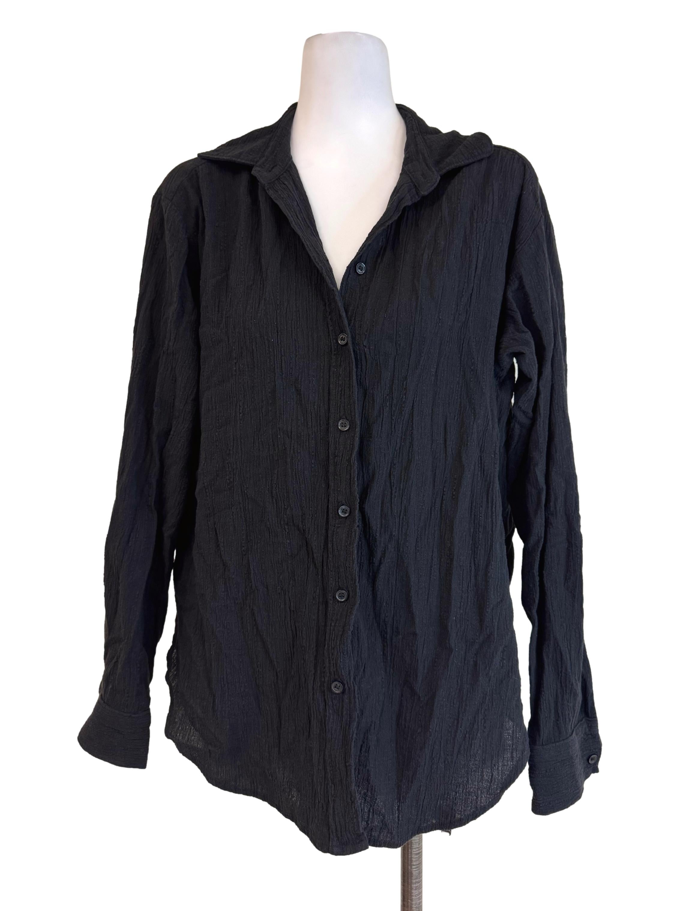 Black Crumpled Long Sleeve Blouse