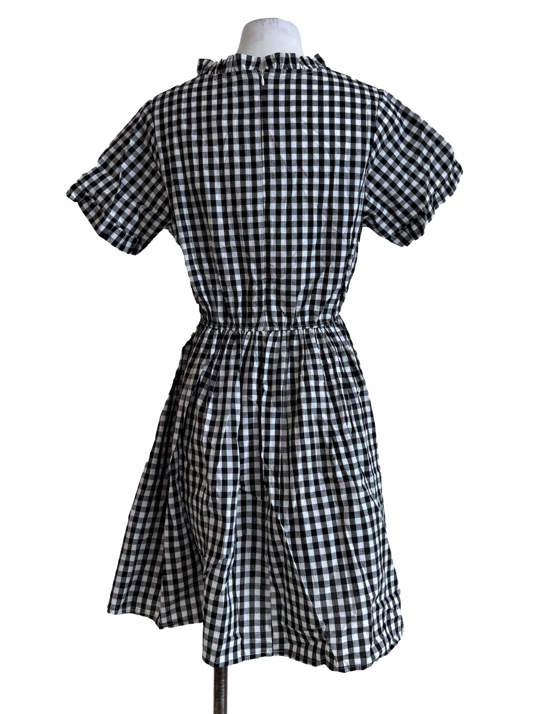 Black Gingham Short Sleeve Dress