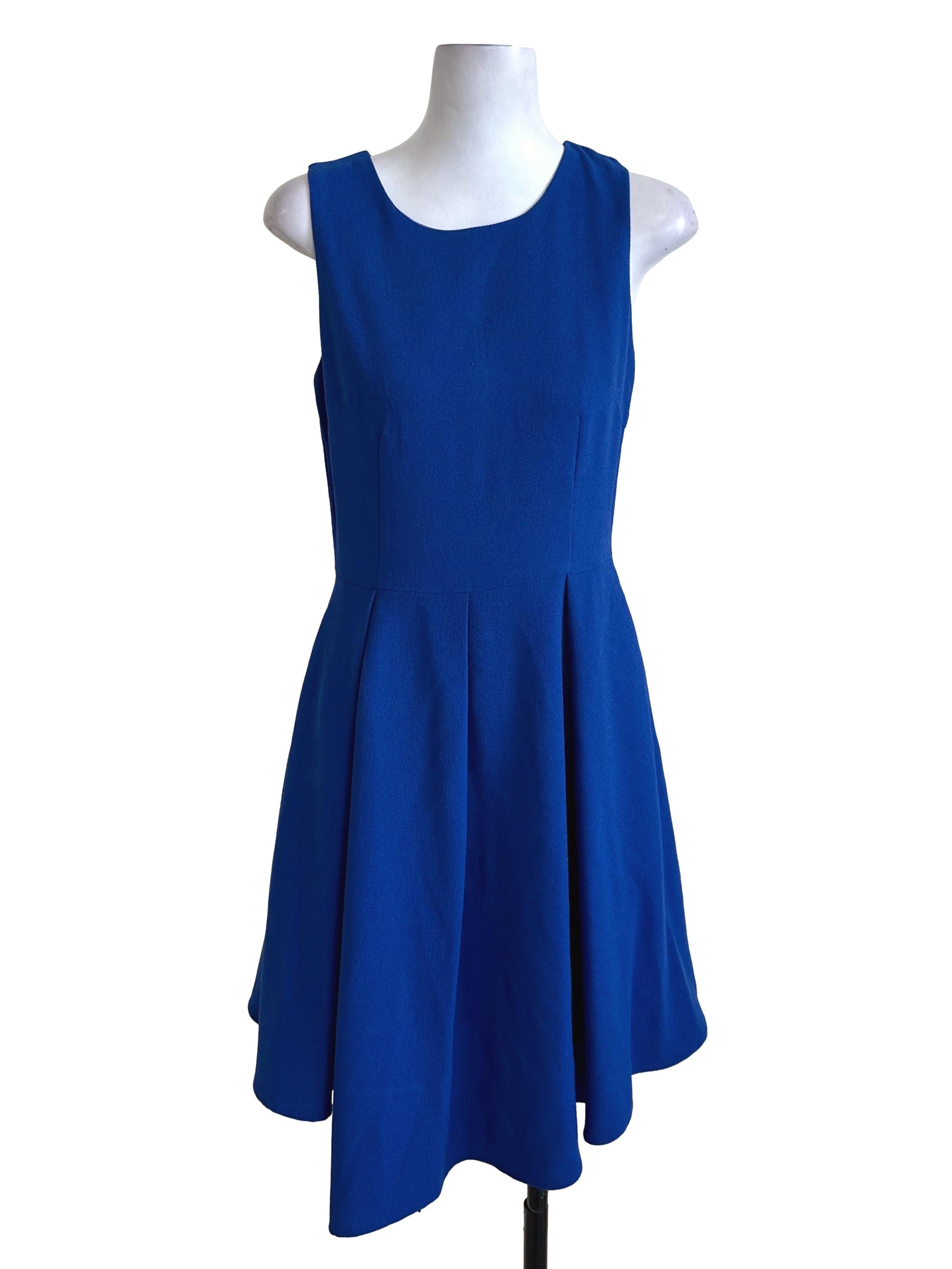 Royal Blue Box Pleated A Line Dress