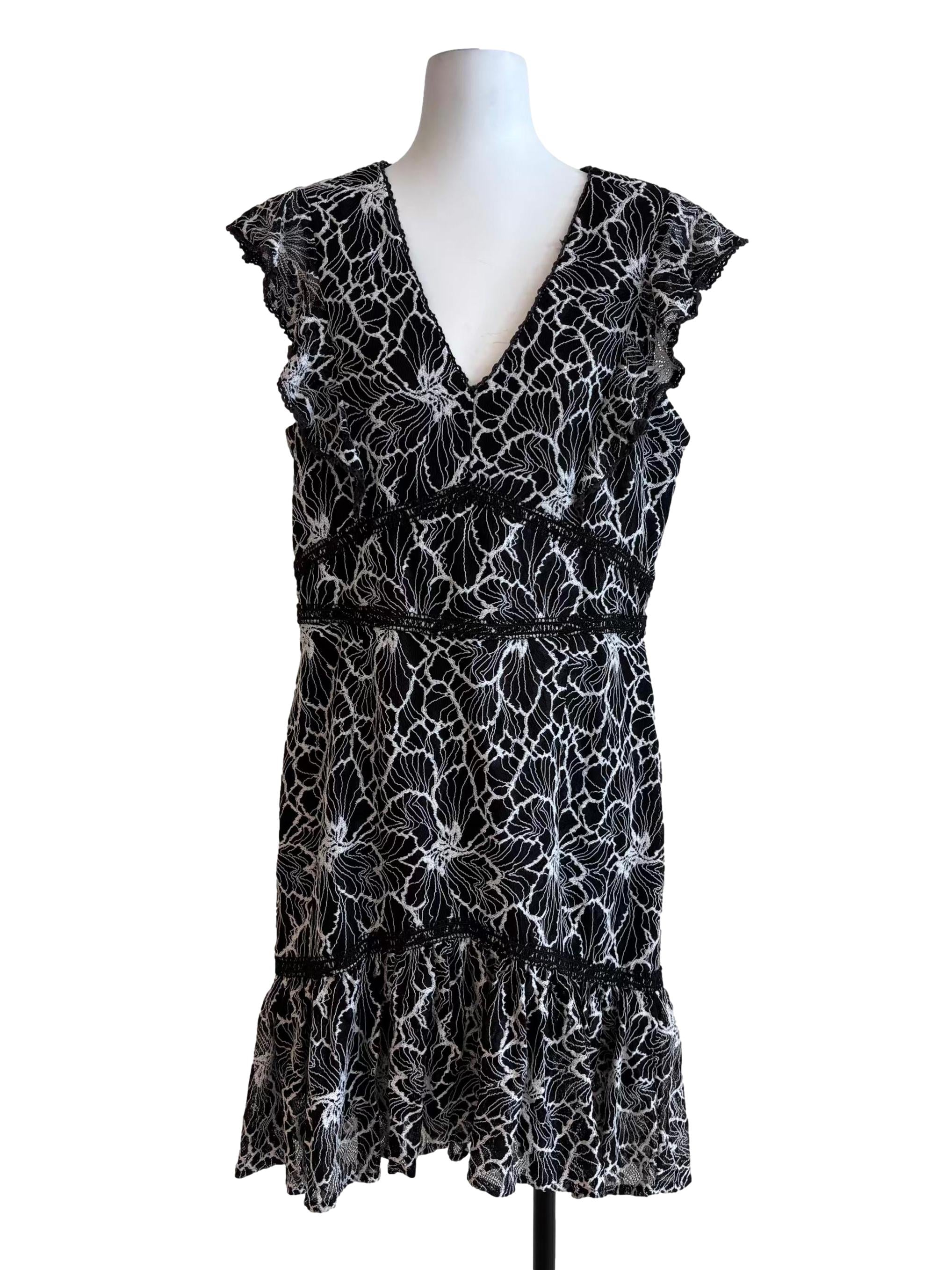 Onyx Black Embroidered Ruffle Dress