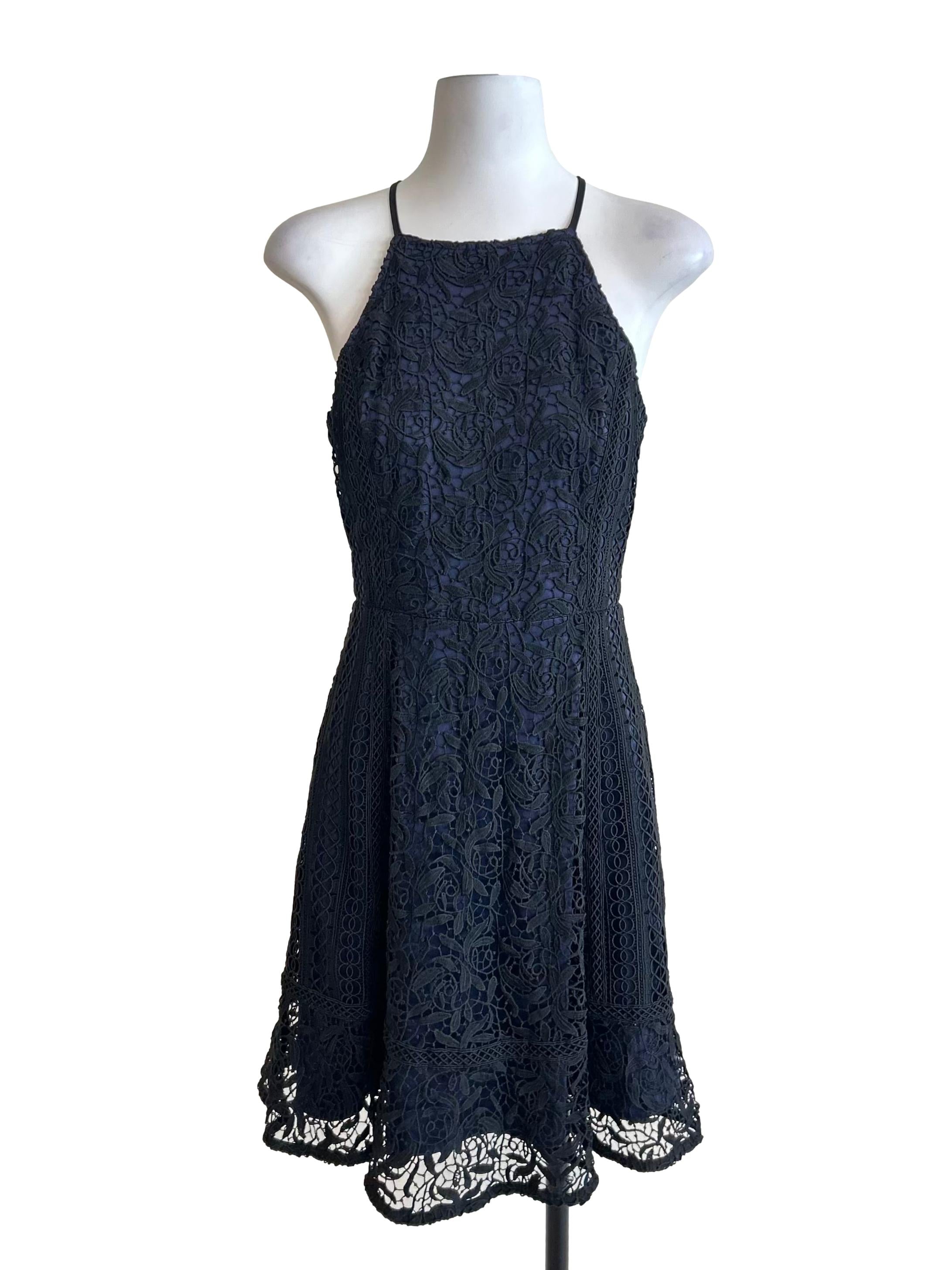 Black Lace Halter Neck Mini Dress