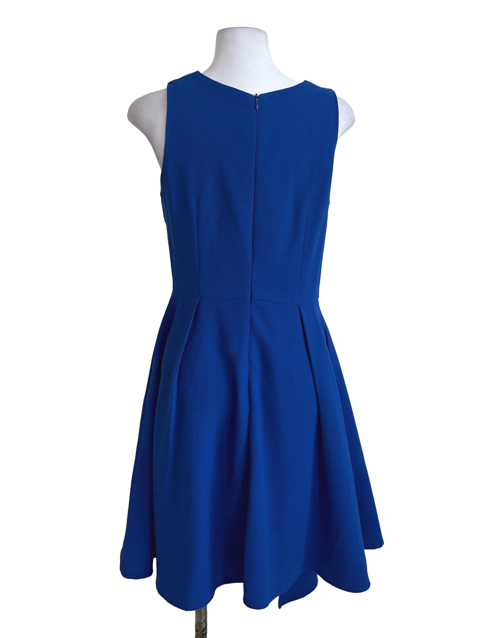 Royal Blue Box Pleated A Line Dress