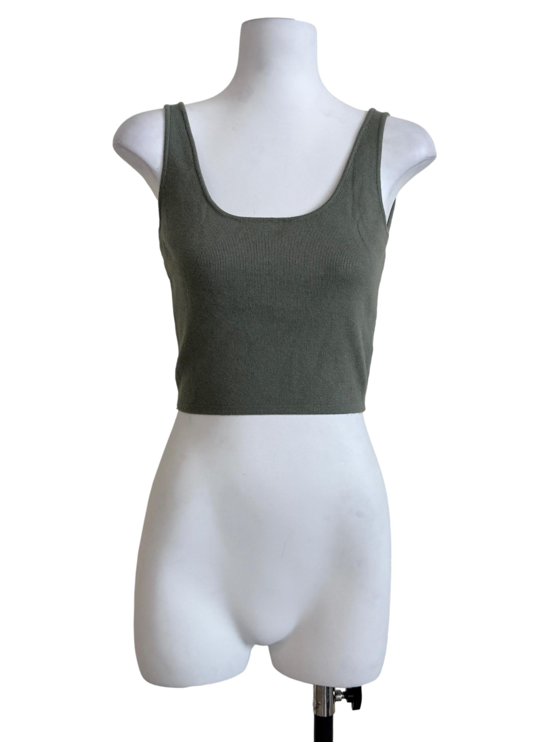 Green Square-Neck Knit Crop Top OSN