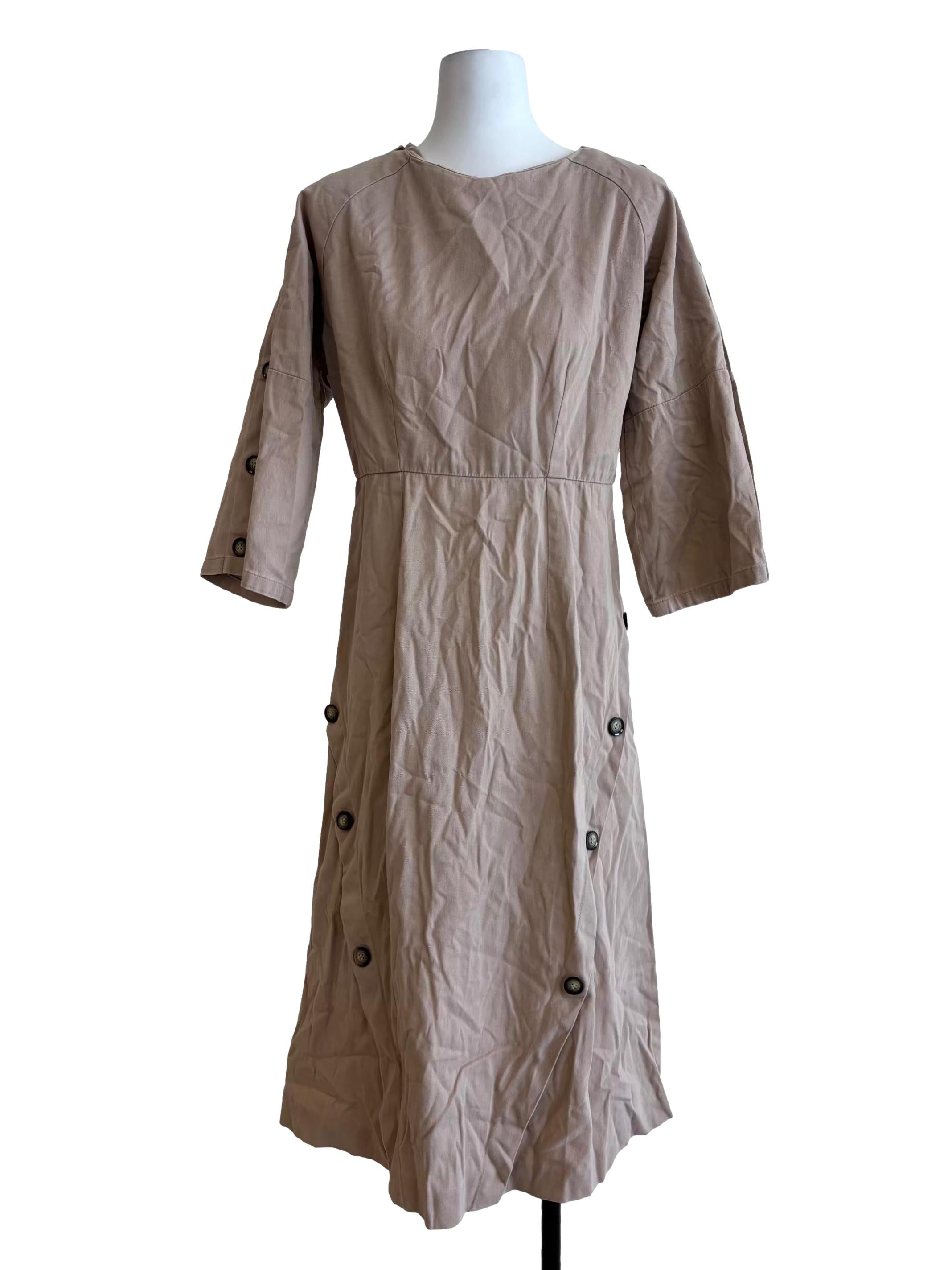 Buff Brown Long Sleeve A-Line Dress