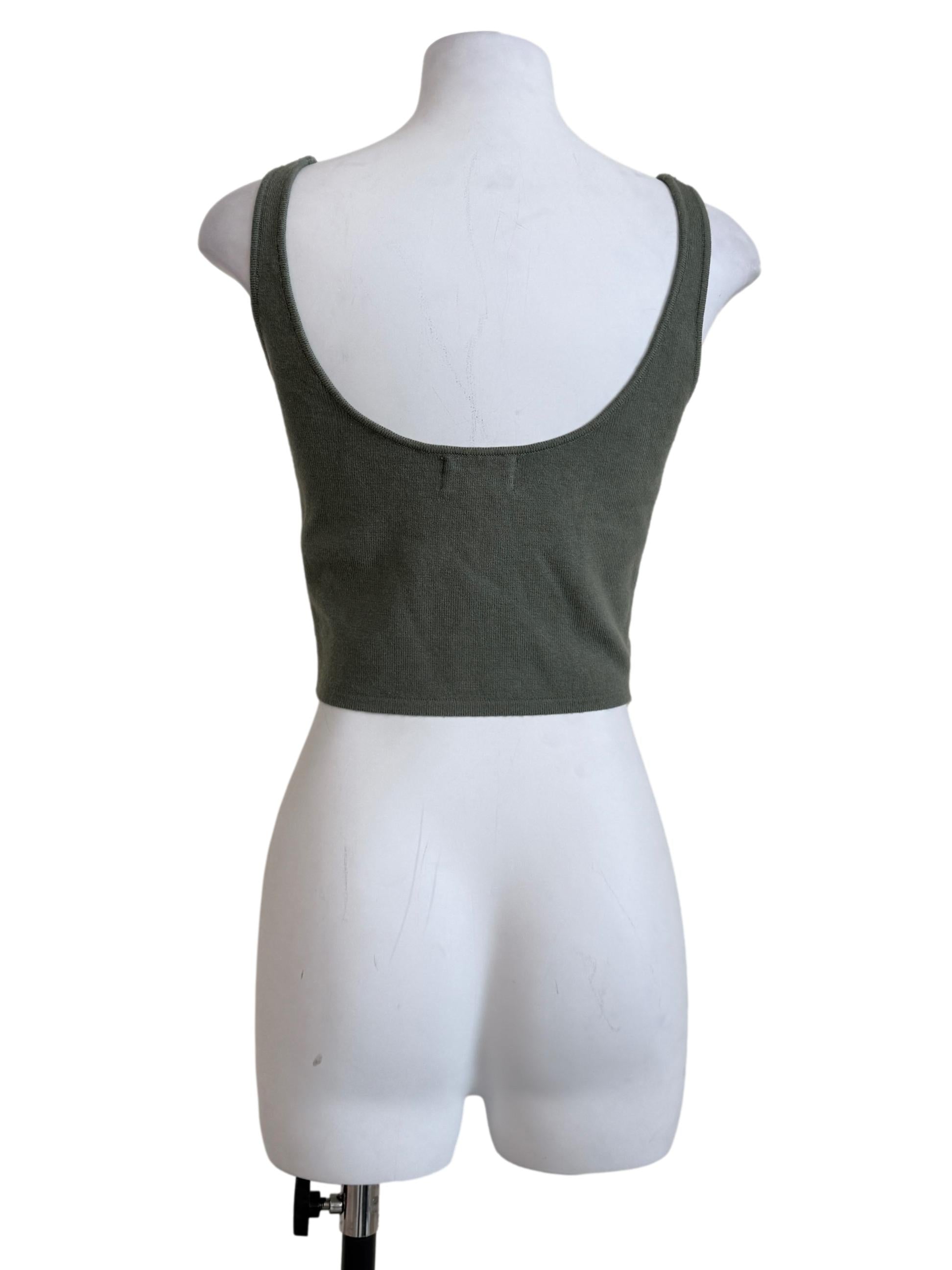 Green Square-Neck Knit Crop Top OSN