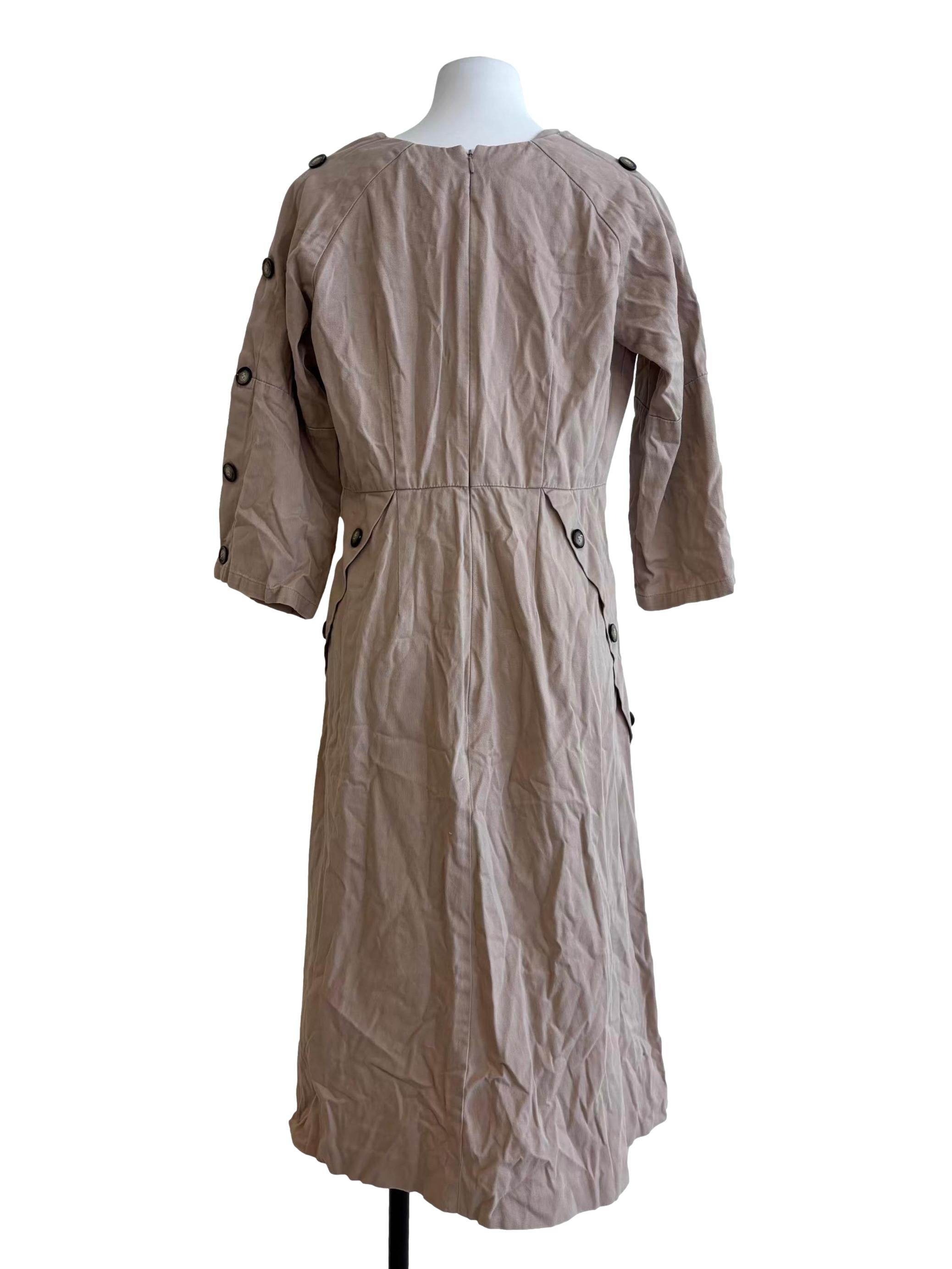 Buff Brown Long Sleeve A-Line Dress