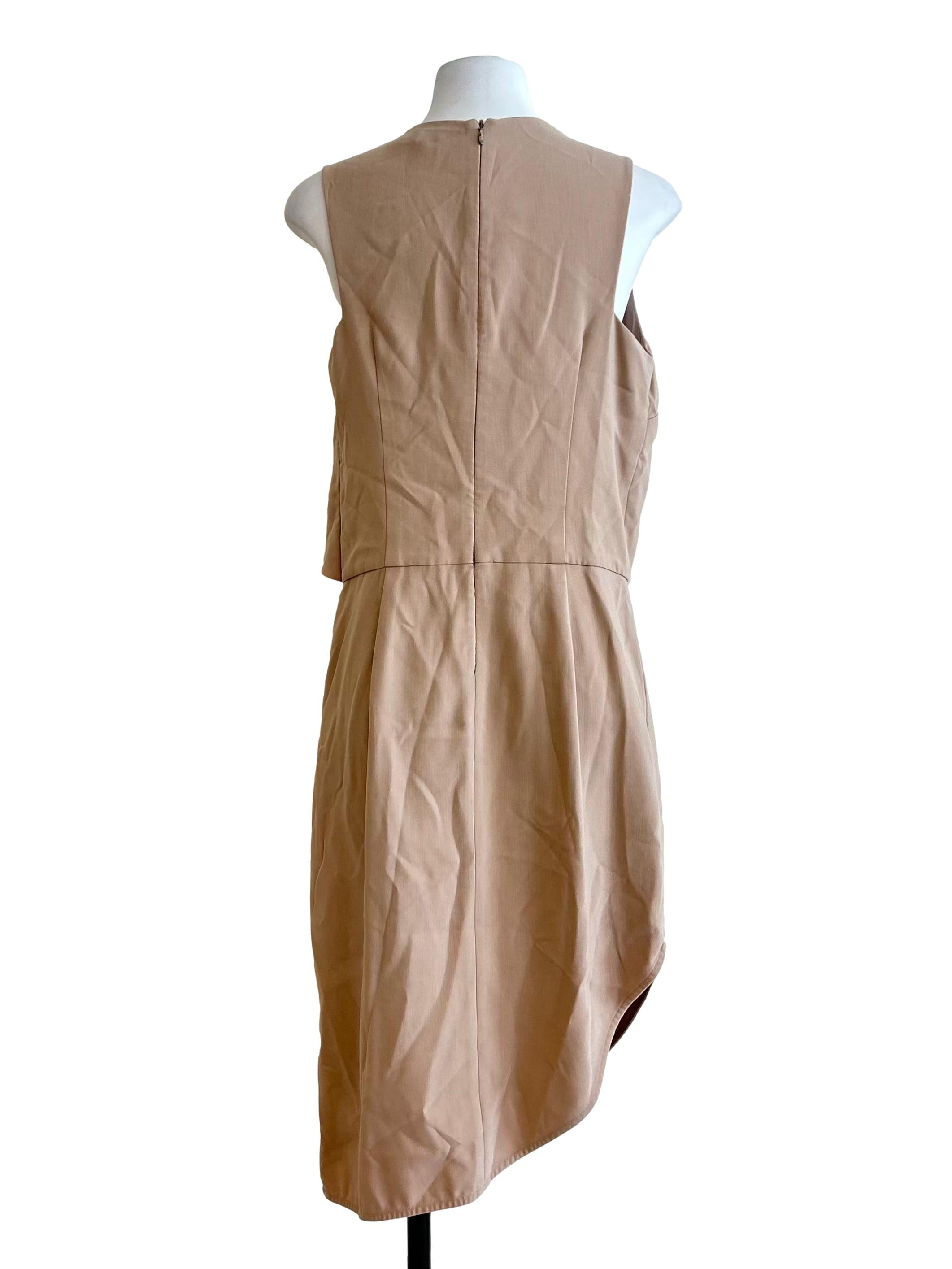 Tan Brown Sleeveless Draped Dress