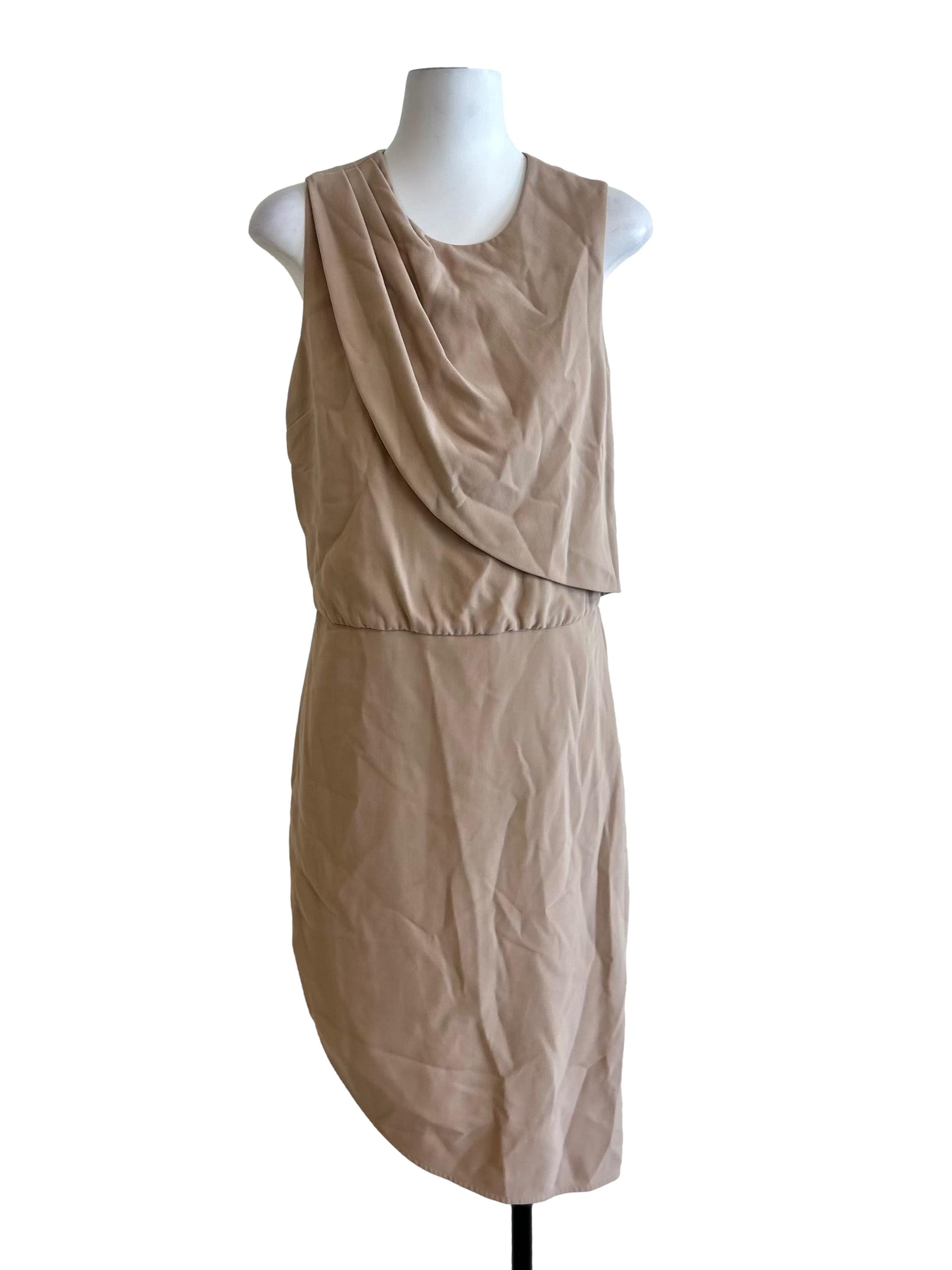 Tan Brown Sleeveless Draped Dress