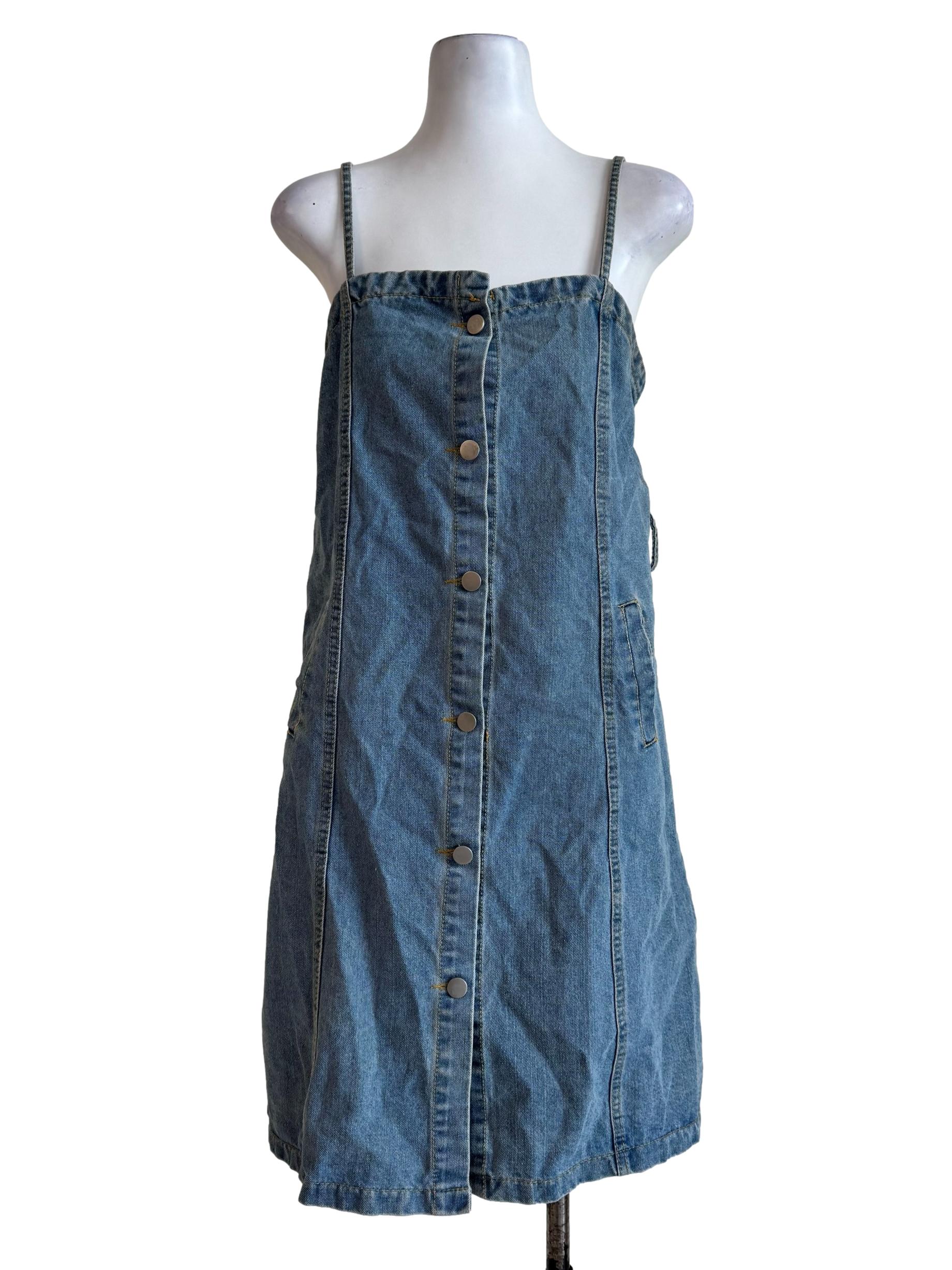 Fade Denim Front Button A-Line Dress