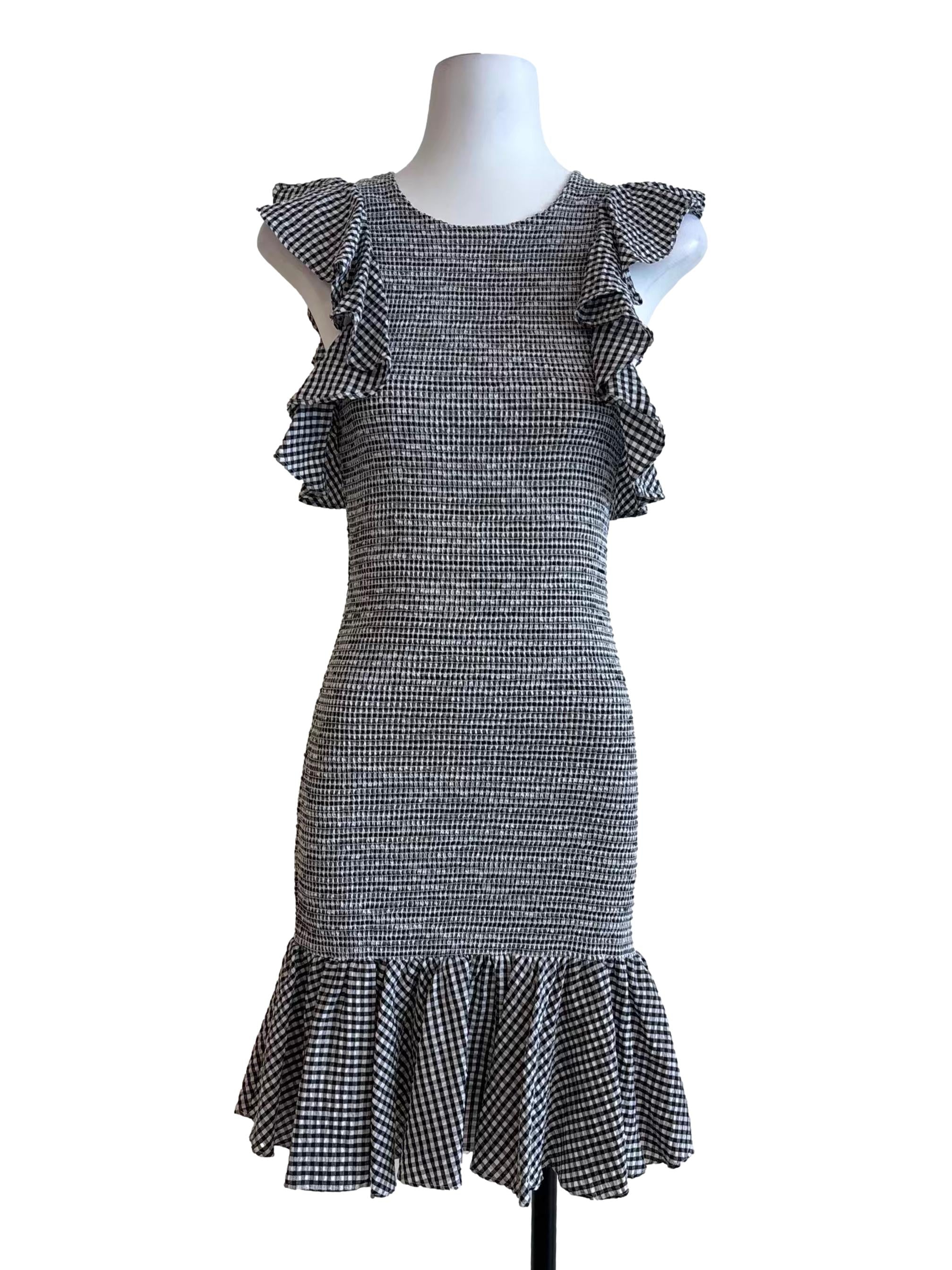 Black And White Smocked Gingham Dress