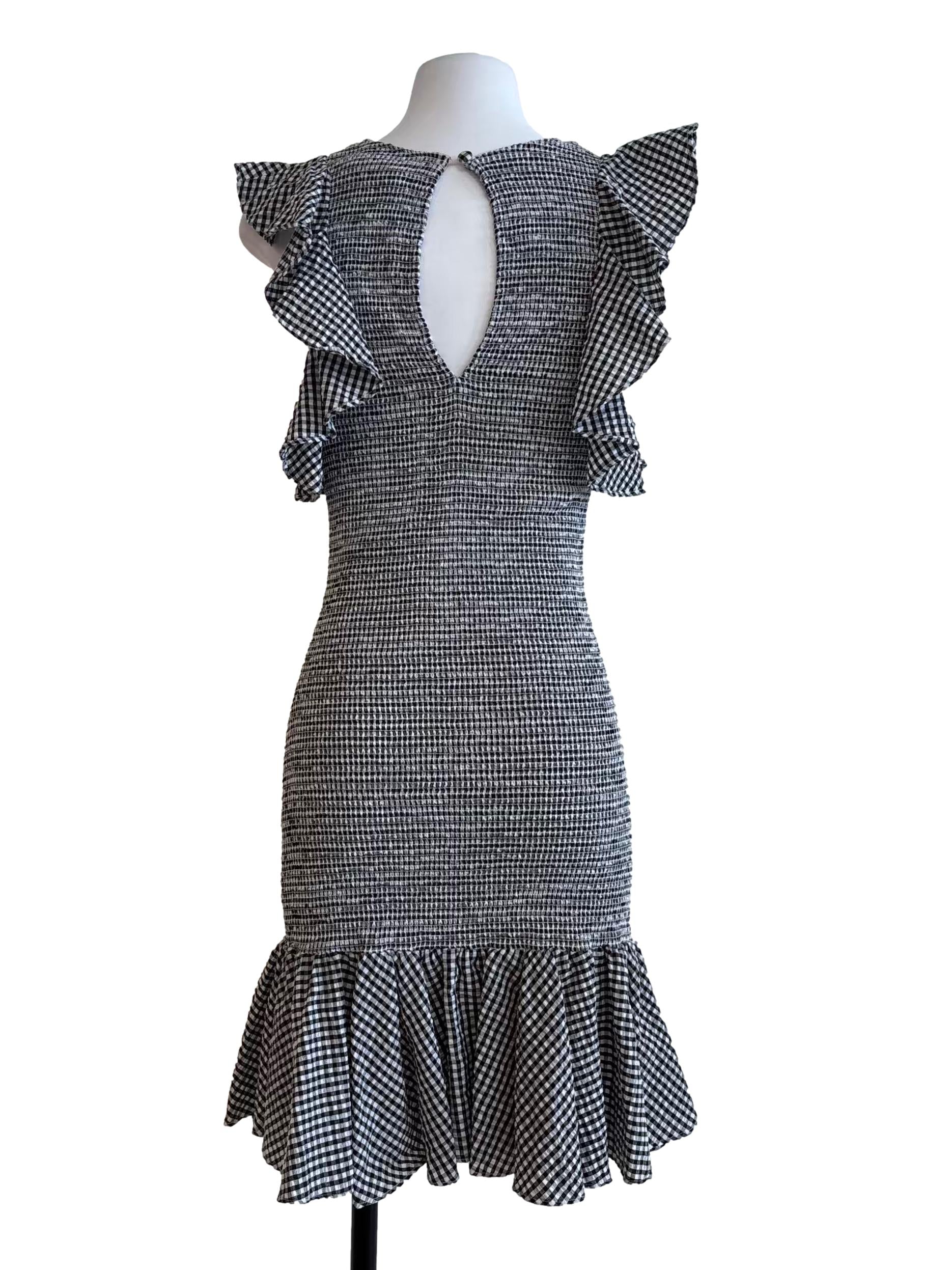 Black And White Smocked Gingham Dress