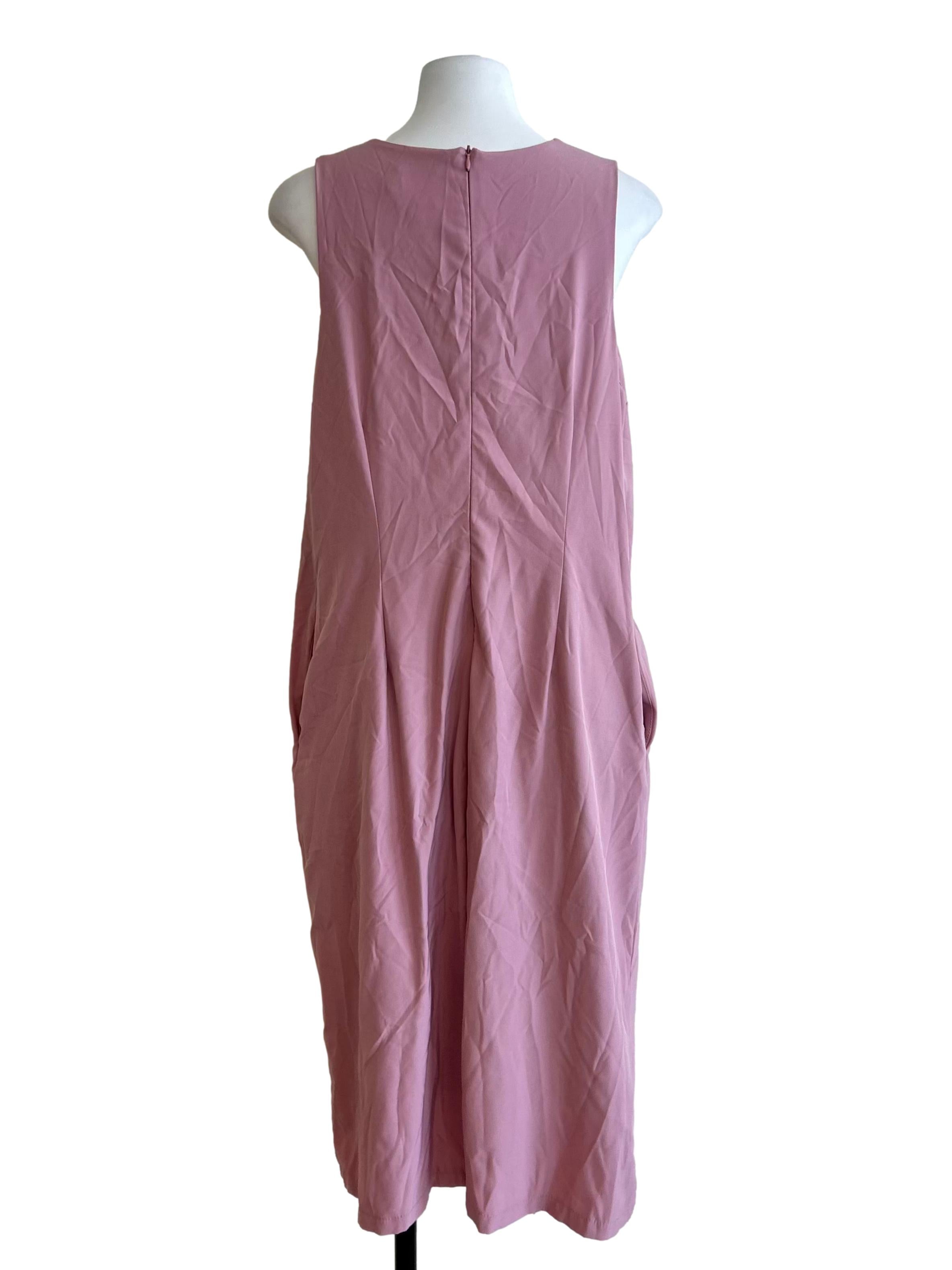 Dusty Pink V-Neck Pintuck Pleated Midi Dress