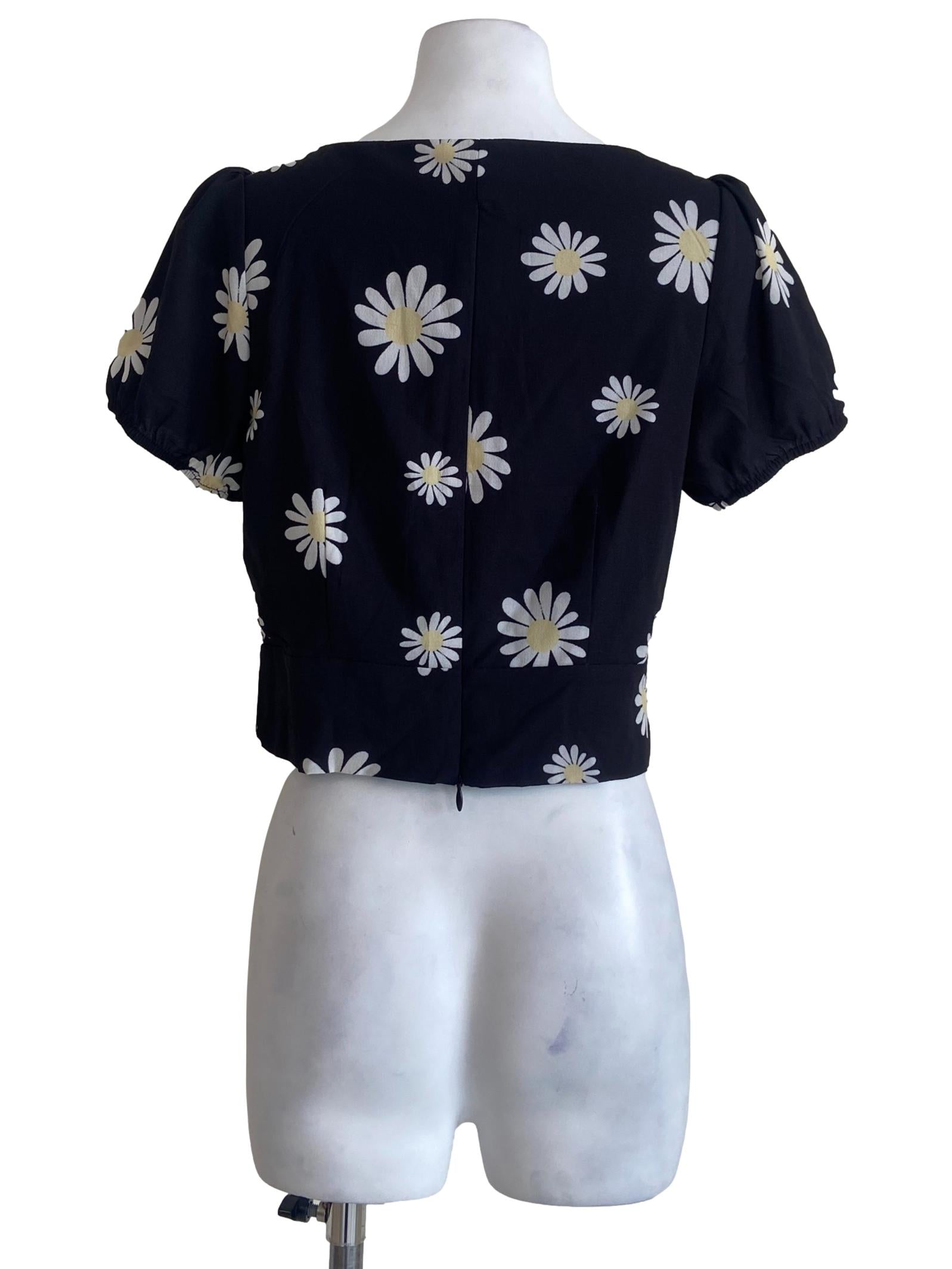 Black Floral Queen Anne Neck Blouse