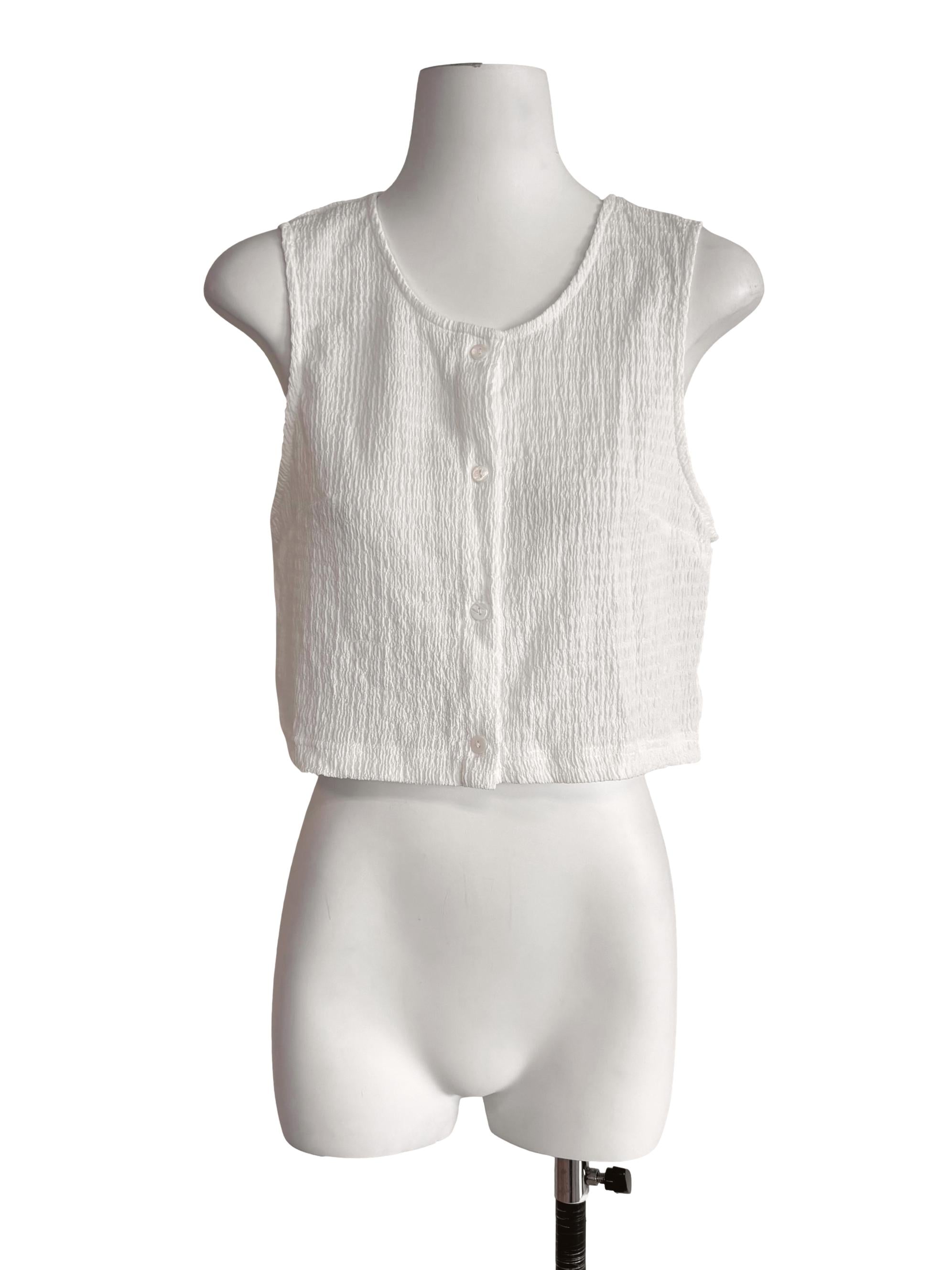 White Sheer Button Front Sleeveless Top TEM