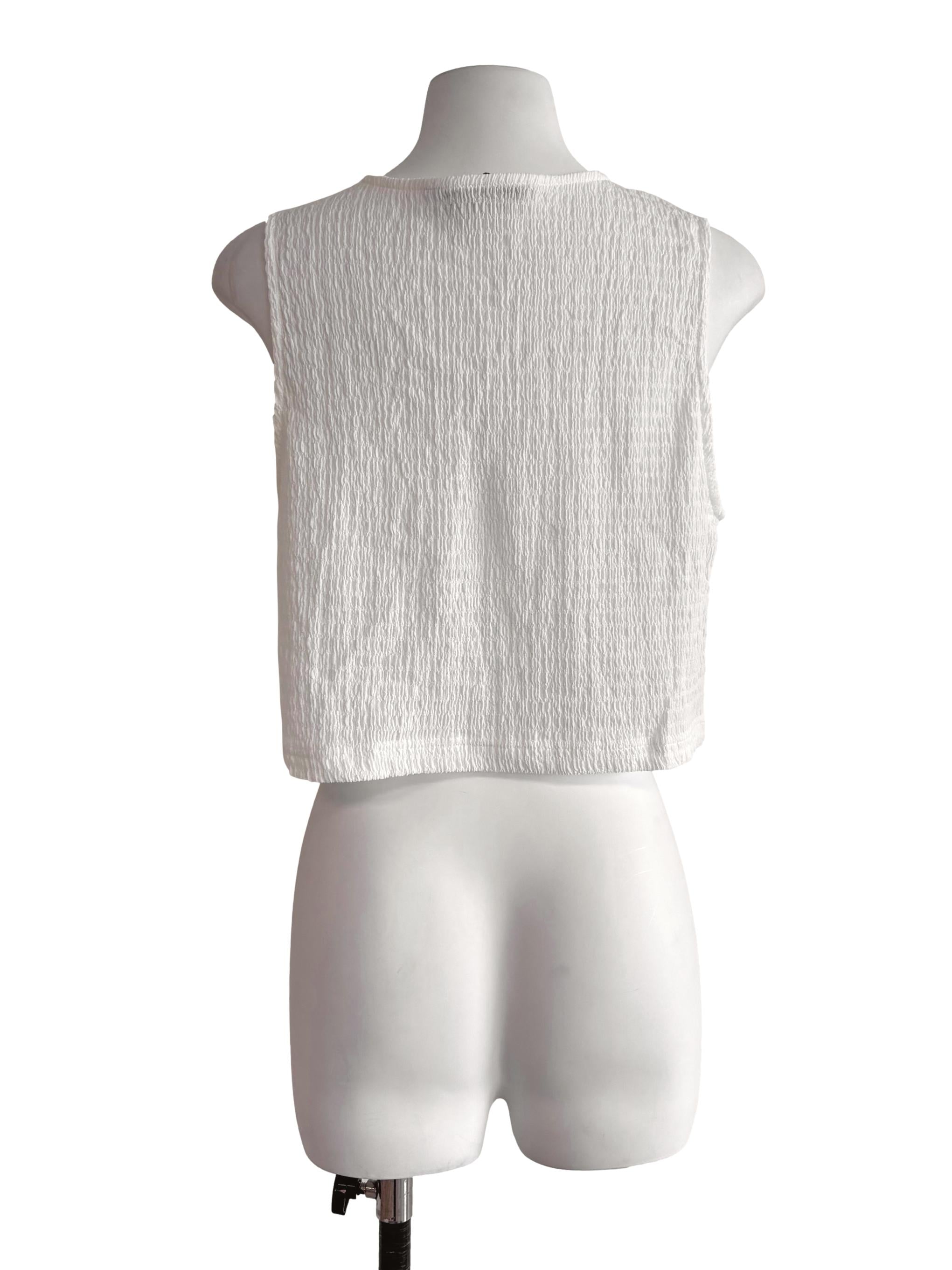 White Sheer Button Front Sleeveless Top TEM