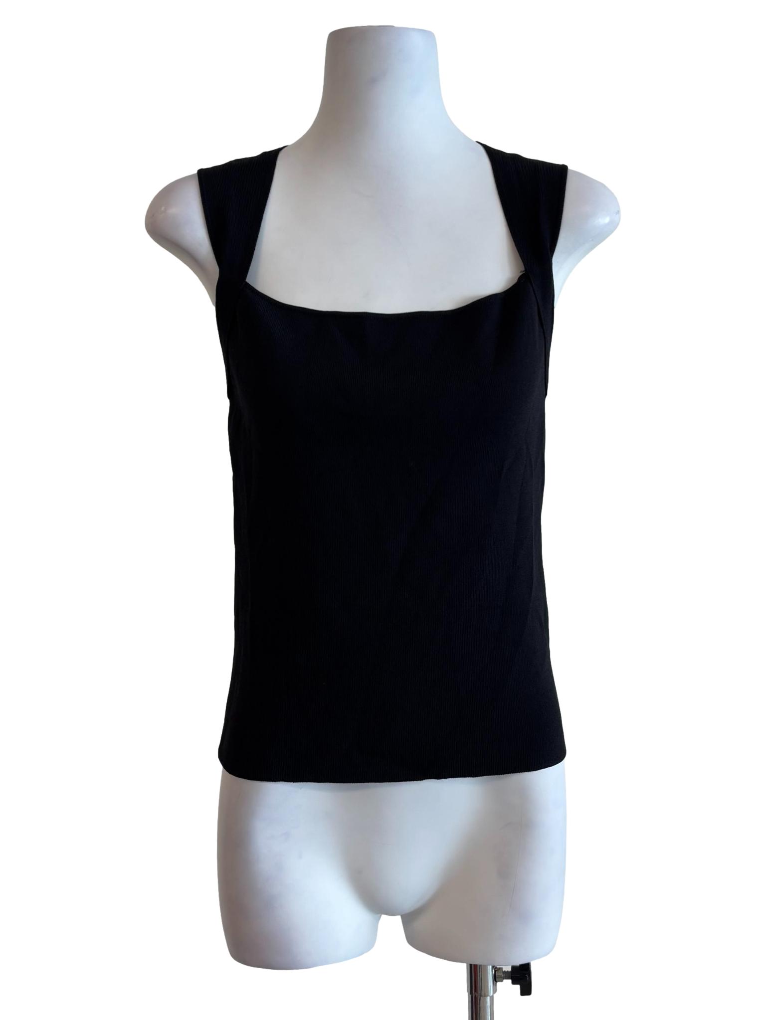 Black Diamond Neck Sleeveless Ribbed Top