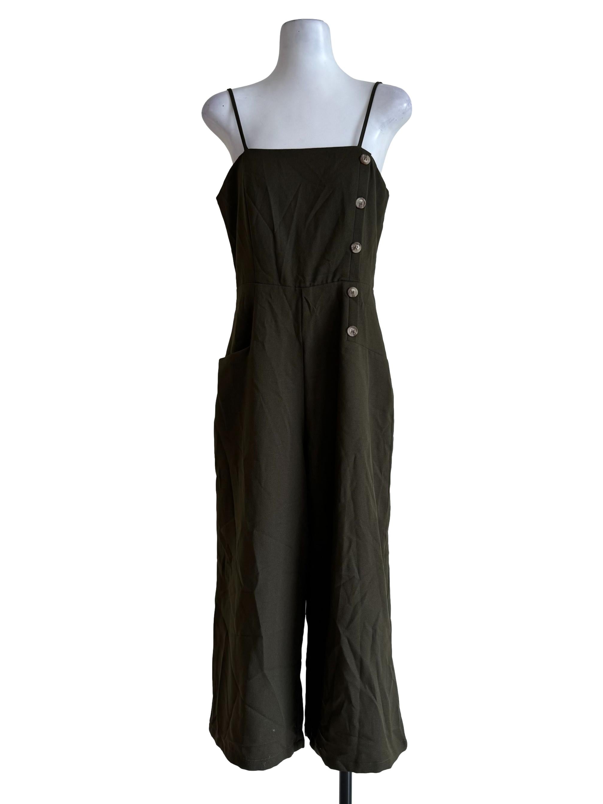 Moss Green Front Button Jumpsuit