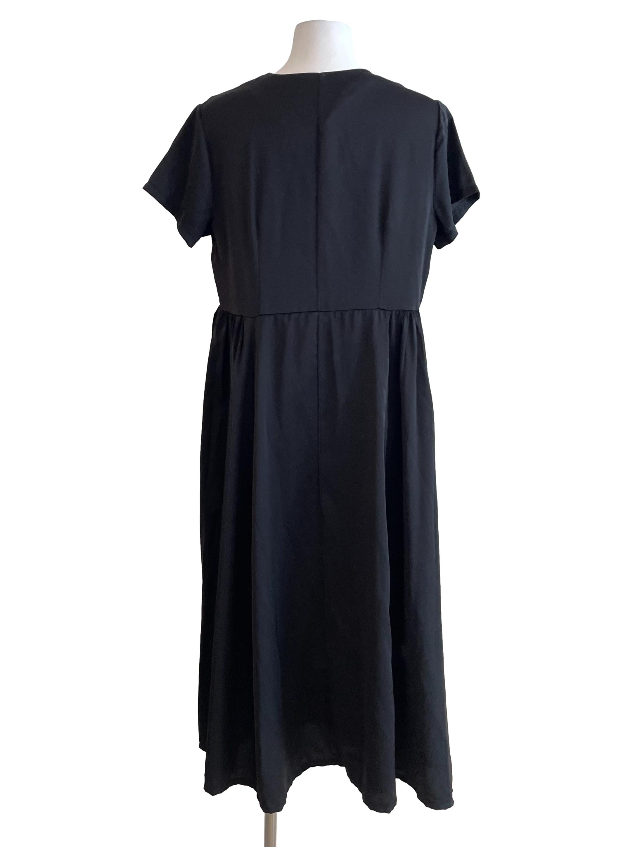 Black Button Up Satin Dress