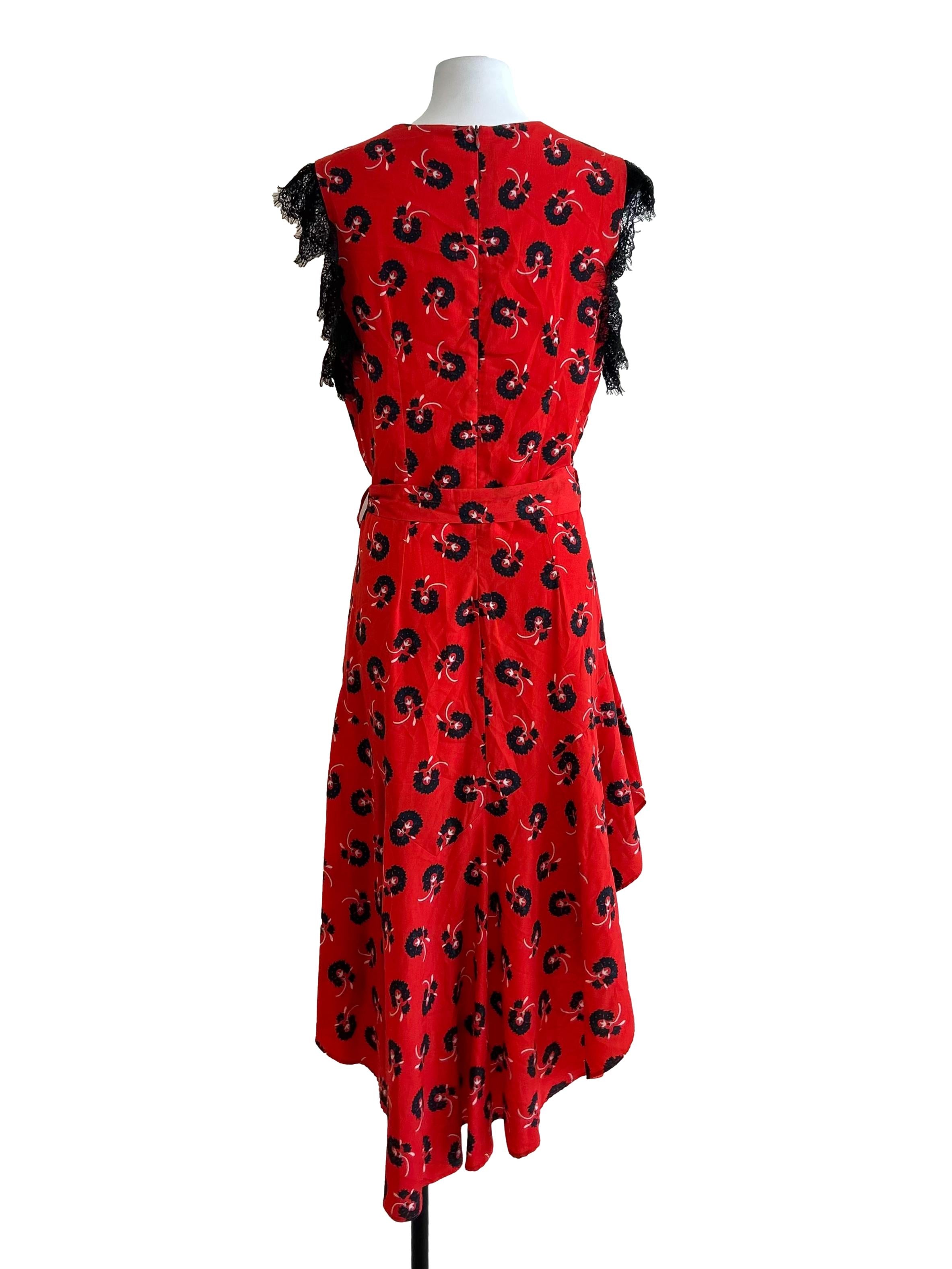 Red And Black Lace Sleeve Dress