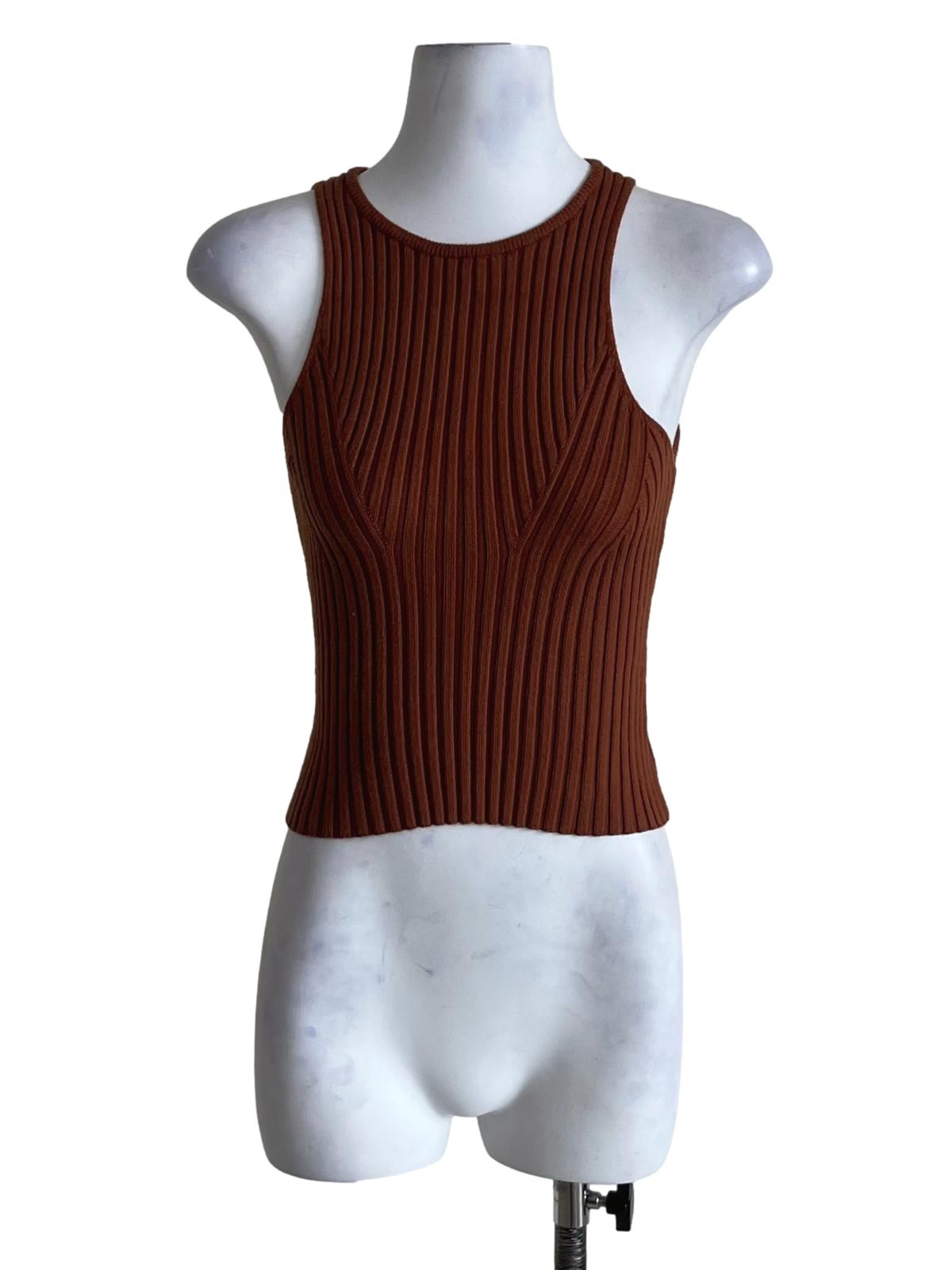Tawny Brown Jewel Neckline Sleeveless Top