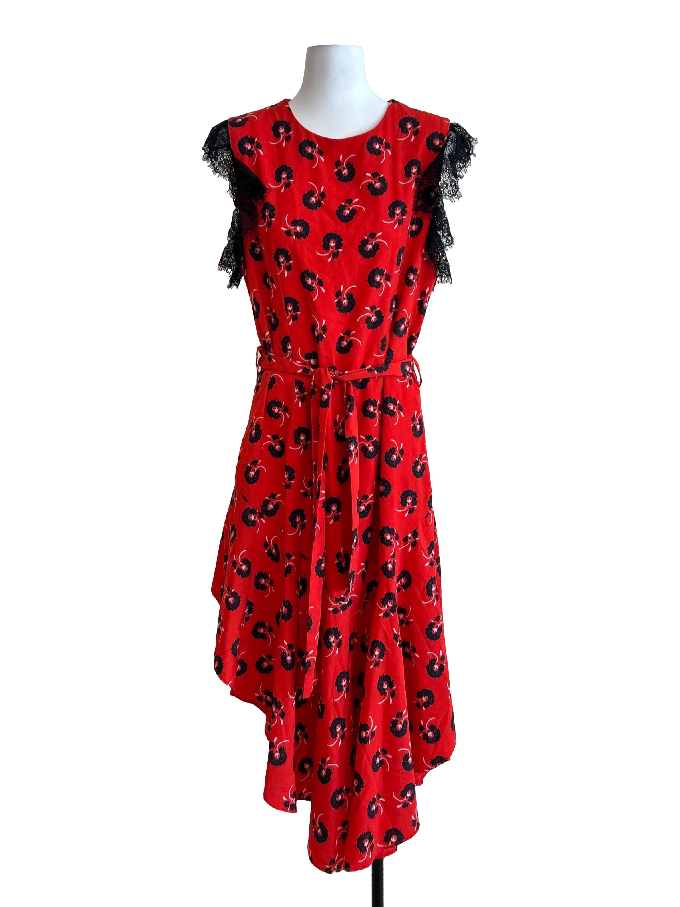 Red And Black Lace Sleeve Dress