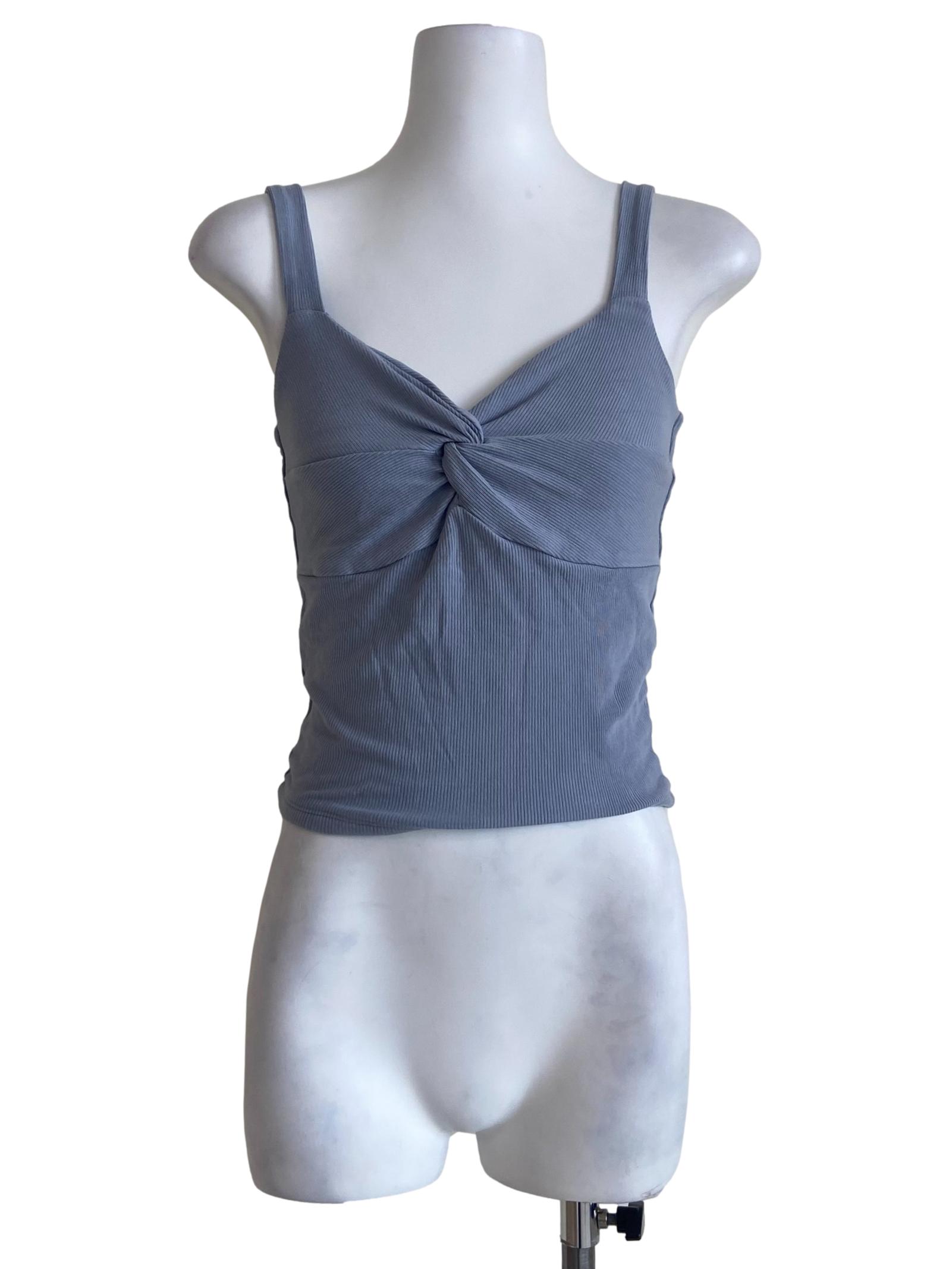 Sky Blue Sleeveless Twill Crop Top