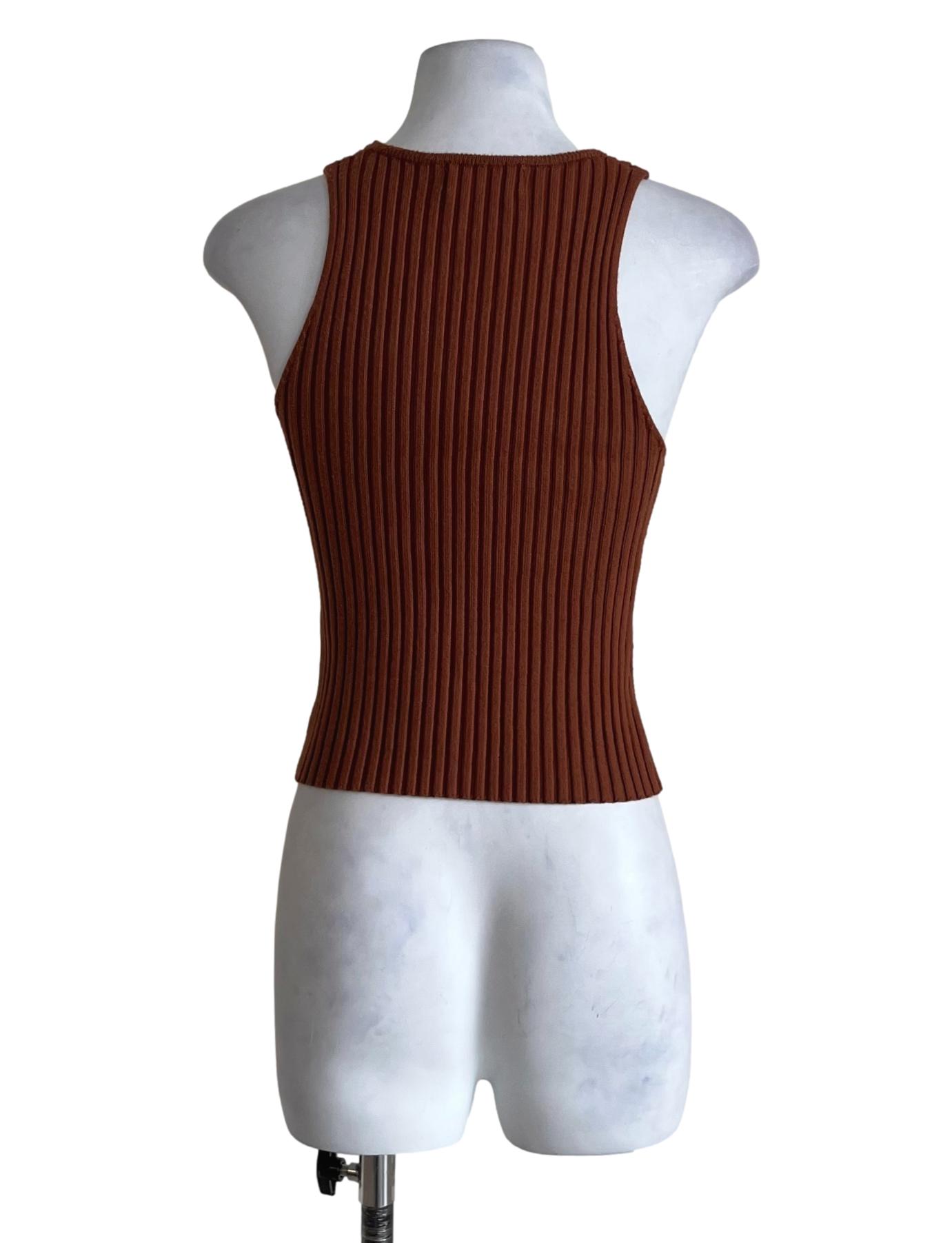 Tawny Brown Jewel Neckline Sleeveless Top