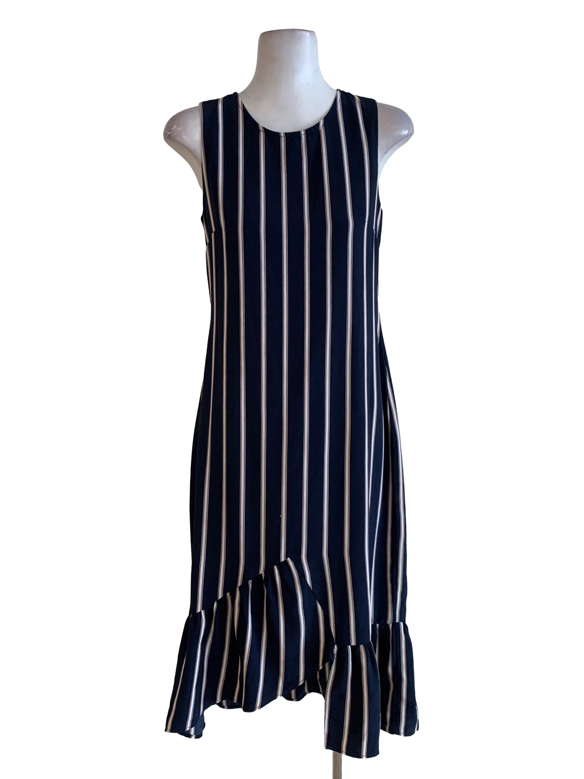 Navy Blue Awning Stripe Shift Dress