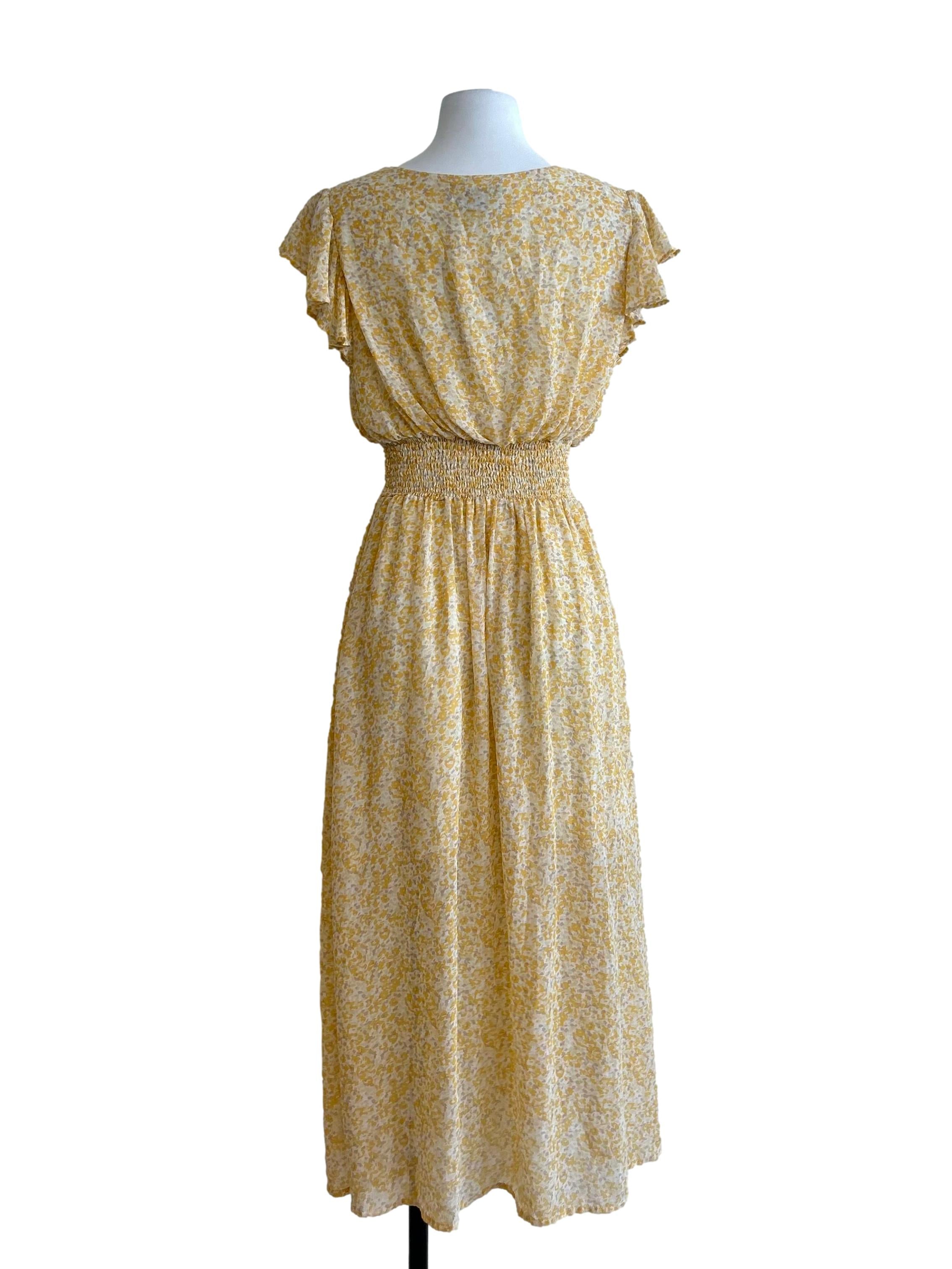 Yellow And White Floral Wrap Midi Dress