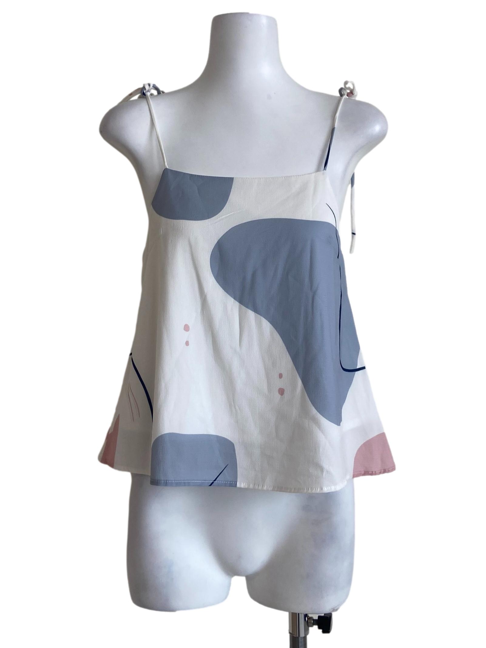 White & Blue Spaghetti Straps Blouse
